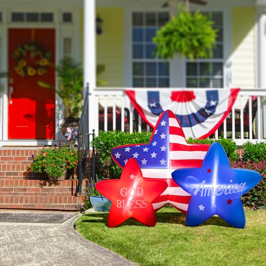 Glitzhome® 6ft. Lighted Patriotic American Inflatable Stars Décor ...