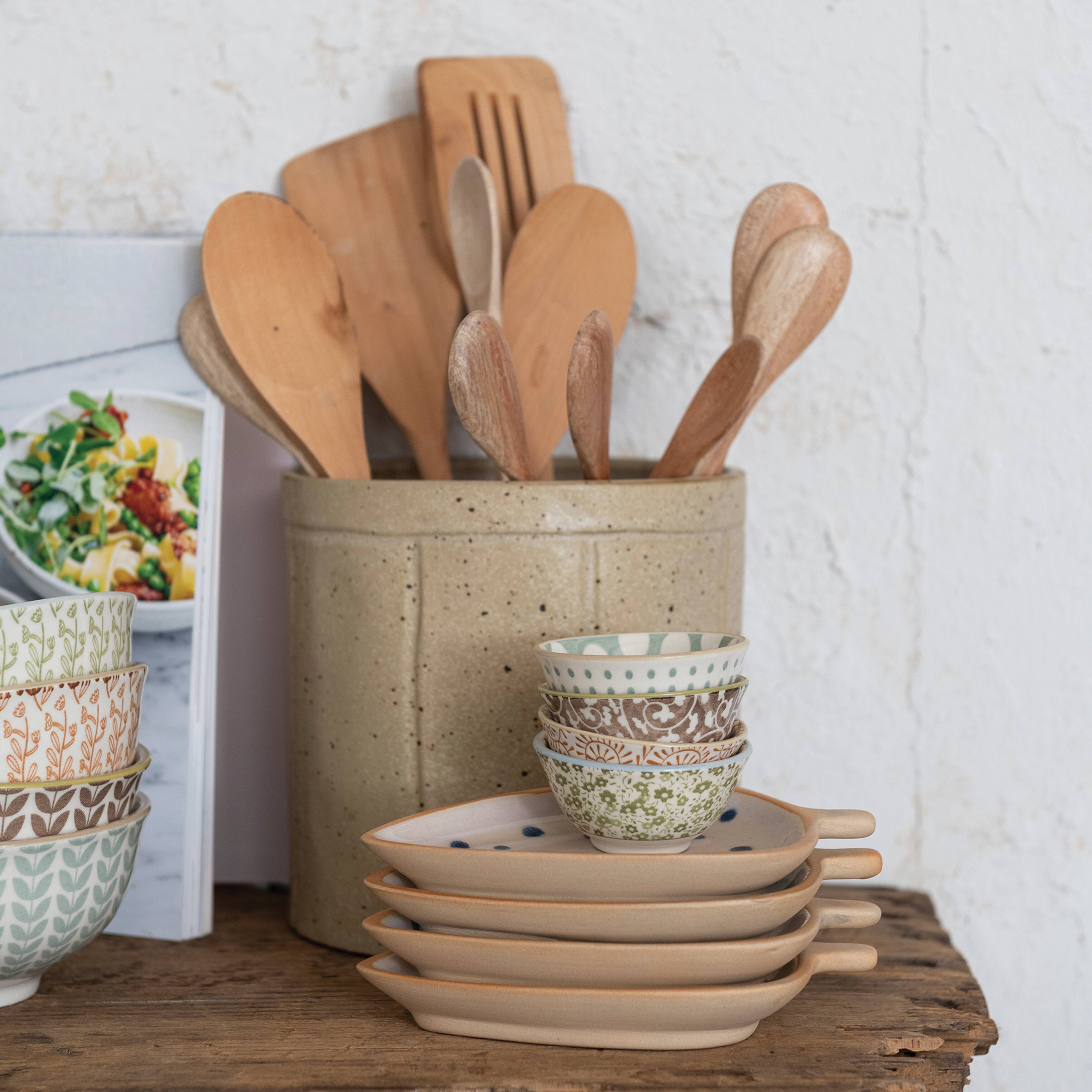 Hello Honey&#xAE; 6&#x22; Tan Decorative Stoneware Crock with Line Detail