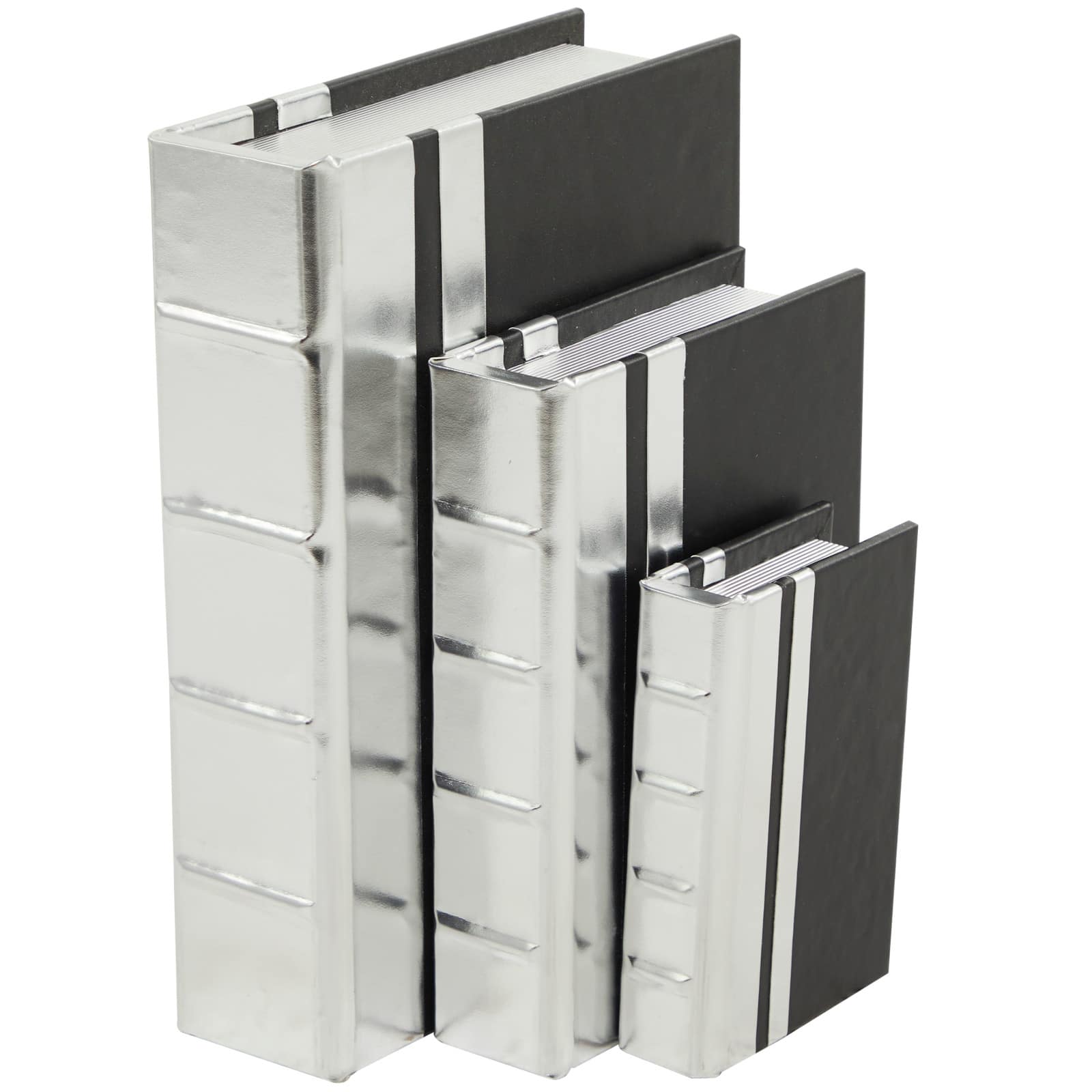 CosmoLiving by Cosmopolitan Silver Faux Leather Faux Book Box with Metallic Finish Set