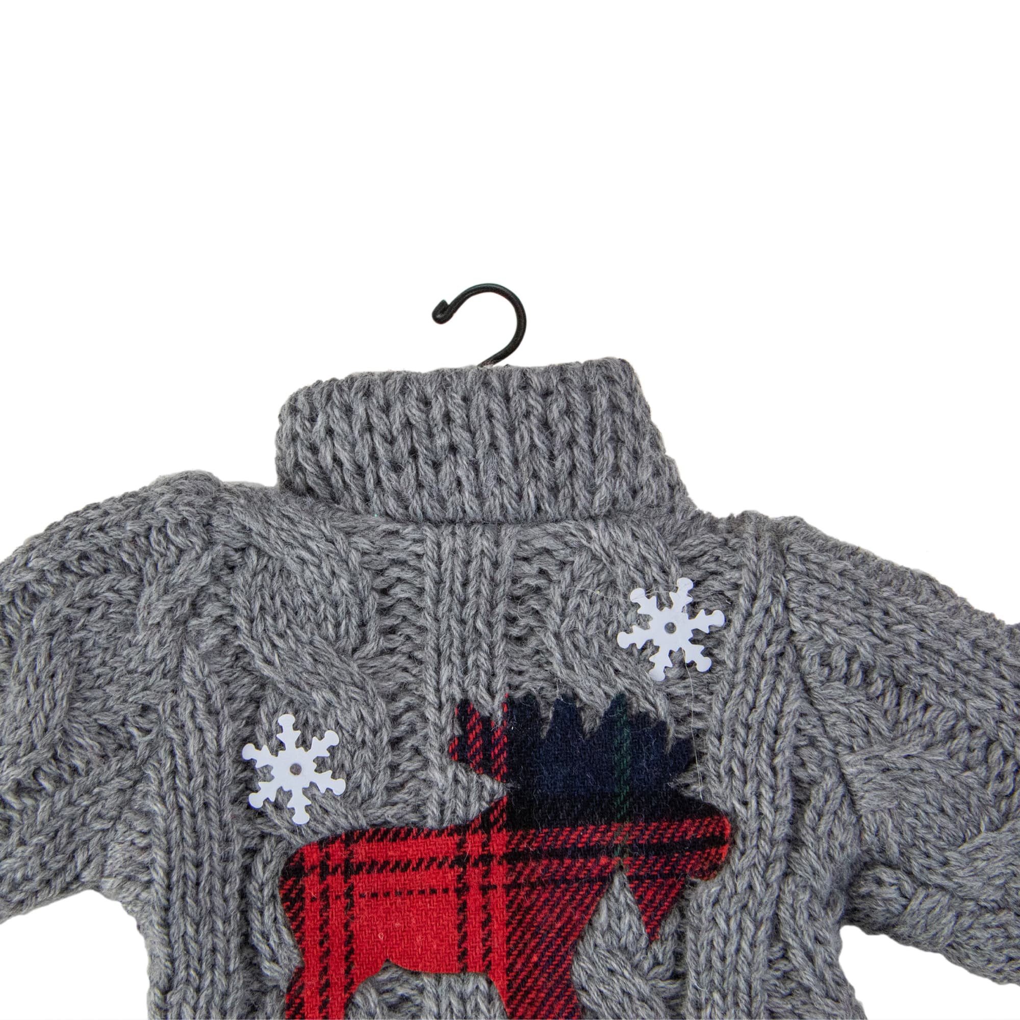 Ugly Sweater with Plaid Moose Christmas Ornament - 9" - Gray