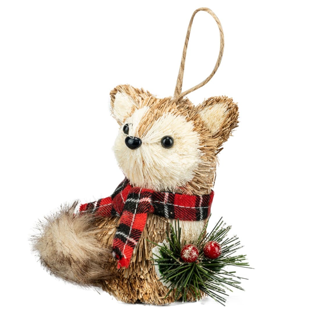 4&#x22; Natural Fox with Plaid Scarf Ornament by Ashland&#xAE;