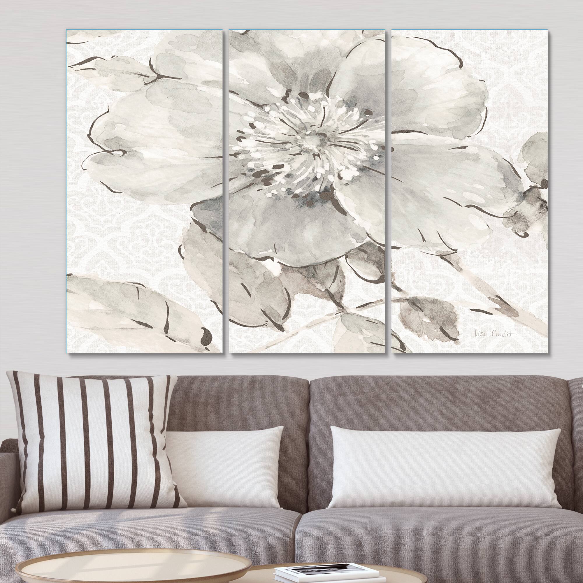 Designart - Indigold Grey Peonies II - Farmhouse Gallery-wrapped Canvas