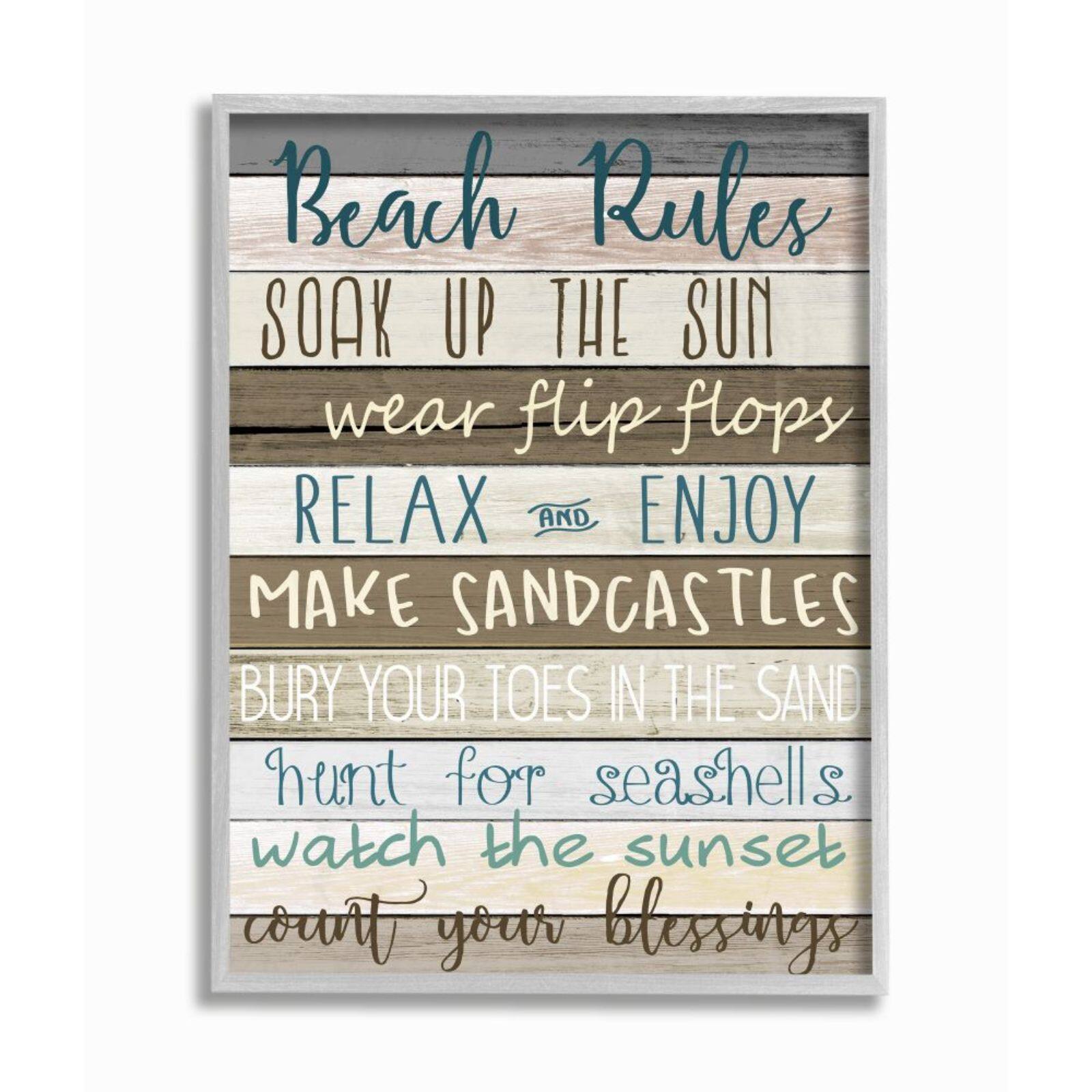 Stupell Industries Beach Rules Boardwalk Sign with Gray Frame Wall Accent