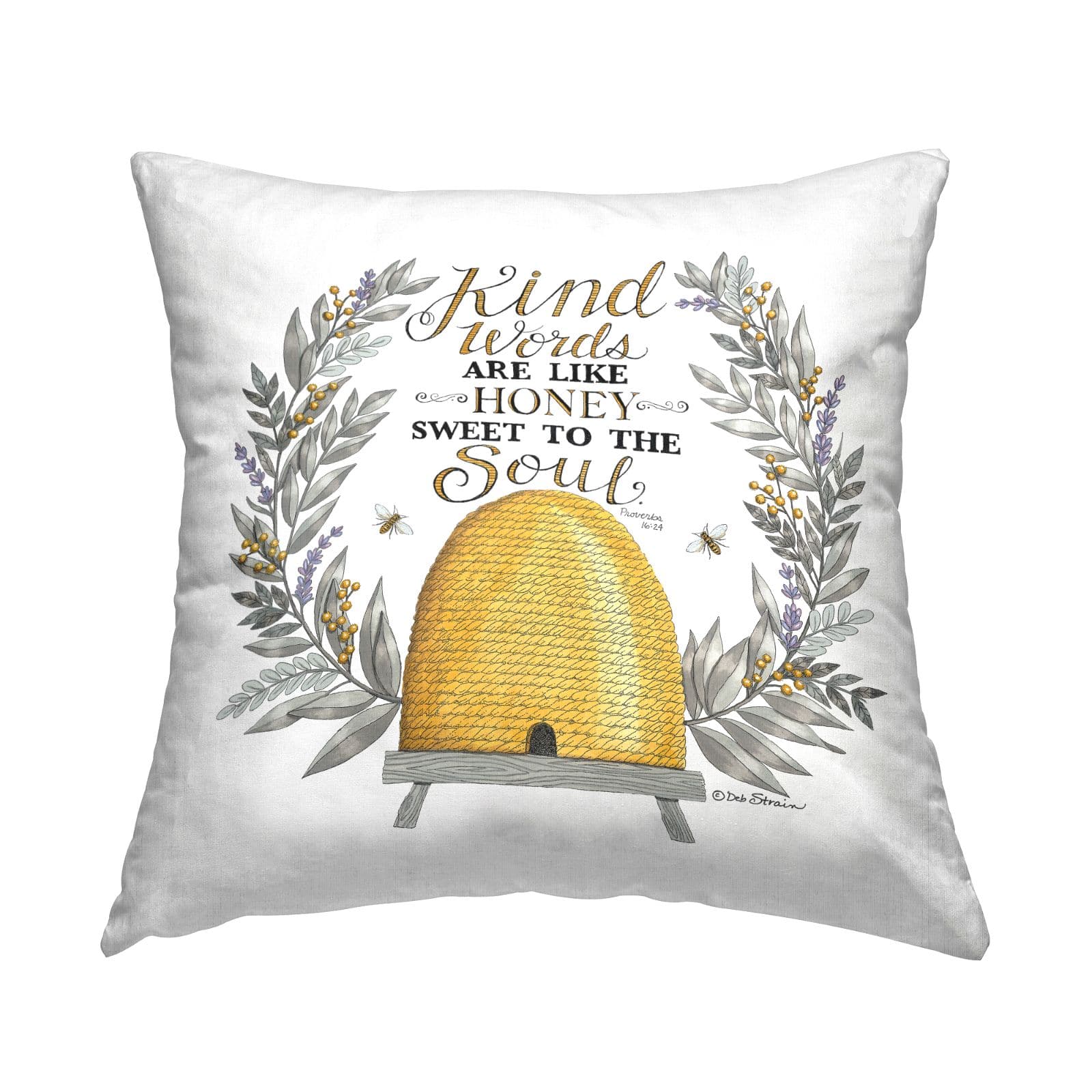 Stupell Industries Kindness Phrase Uplifting Honey Bee Botanical Throw Pillow, 18" x 18"