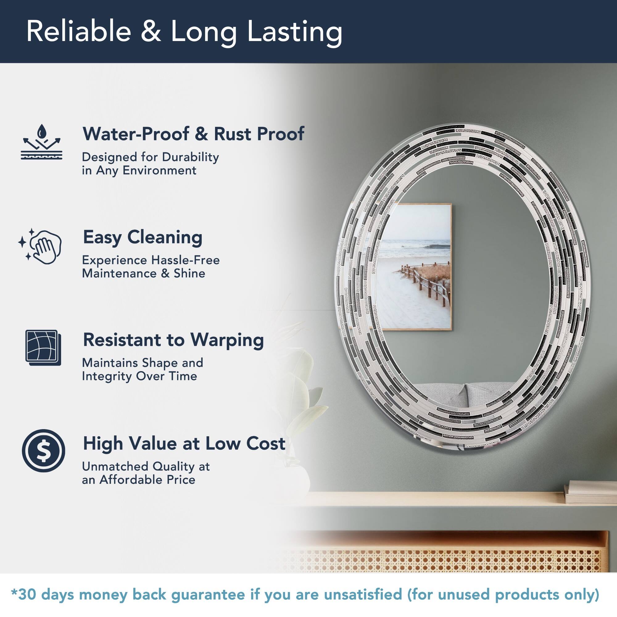 Head West Charcoal  Tile Framed Oval Wall Vanity Mirror - 23&#x22; x 29&#x22;