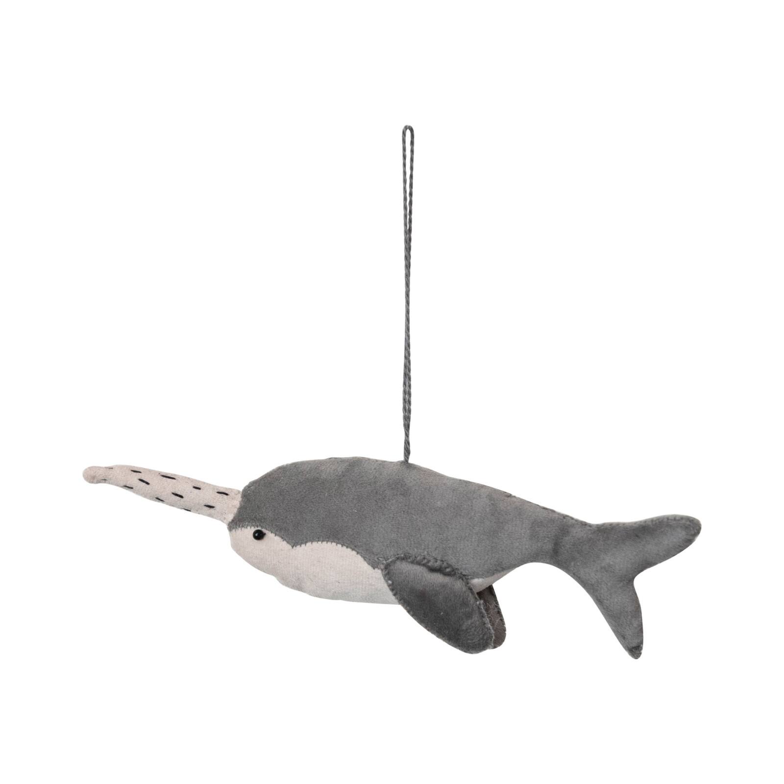 Hello Honey&#xAE; 8&#x22; Gray Velvet Narwhal Ornament
