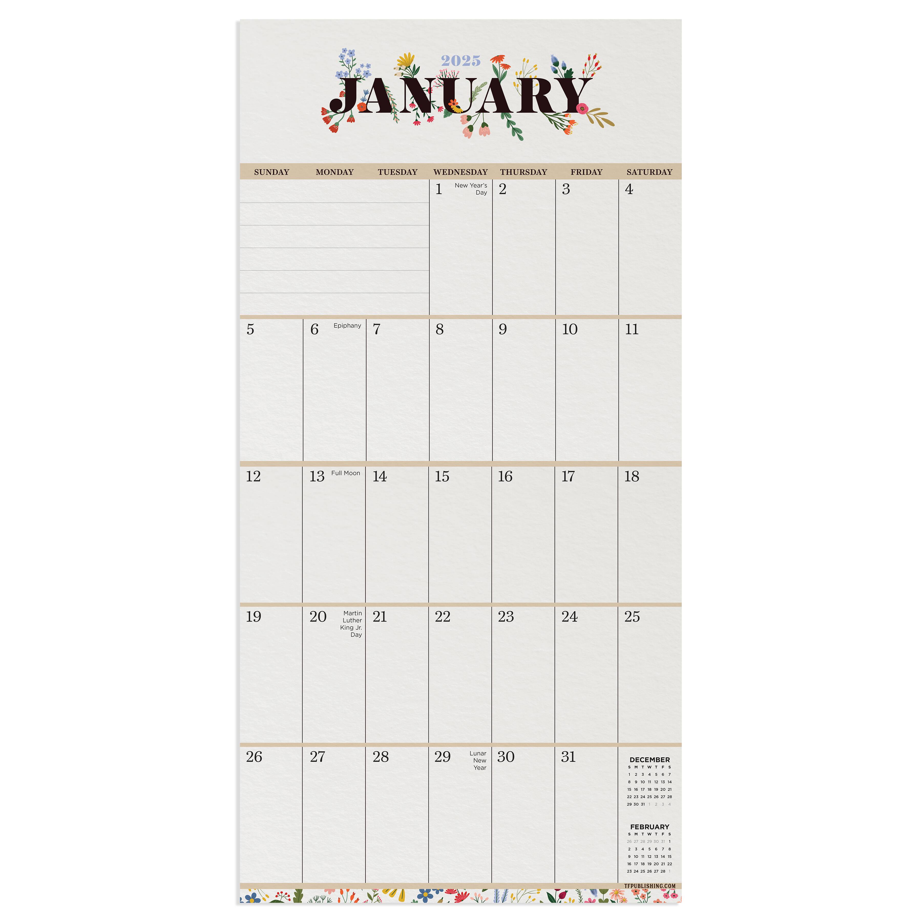 TF Publishing 2025 Big Grid-Floral Mini Calendar