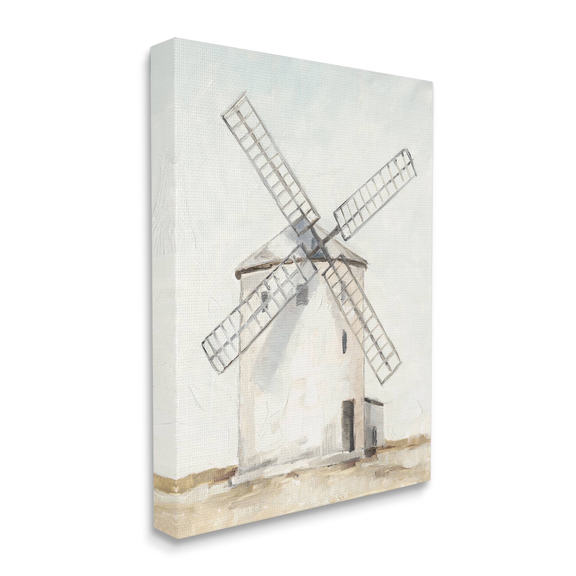 Stupell Industries Neutral Blue & Brown Windmill Farm Landscape Wall Accent