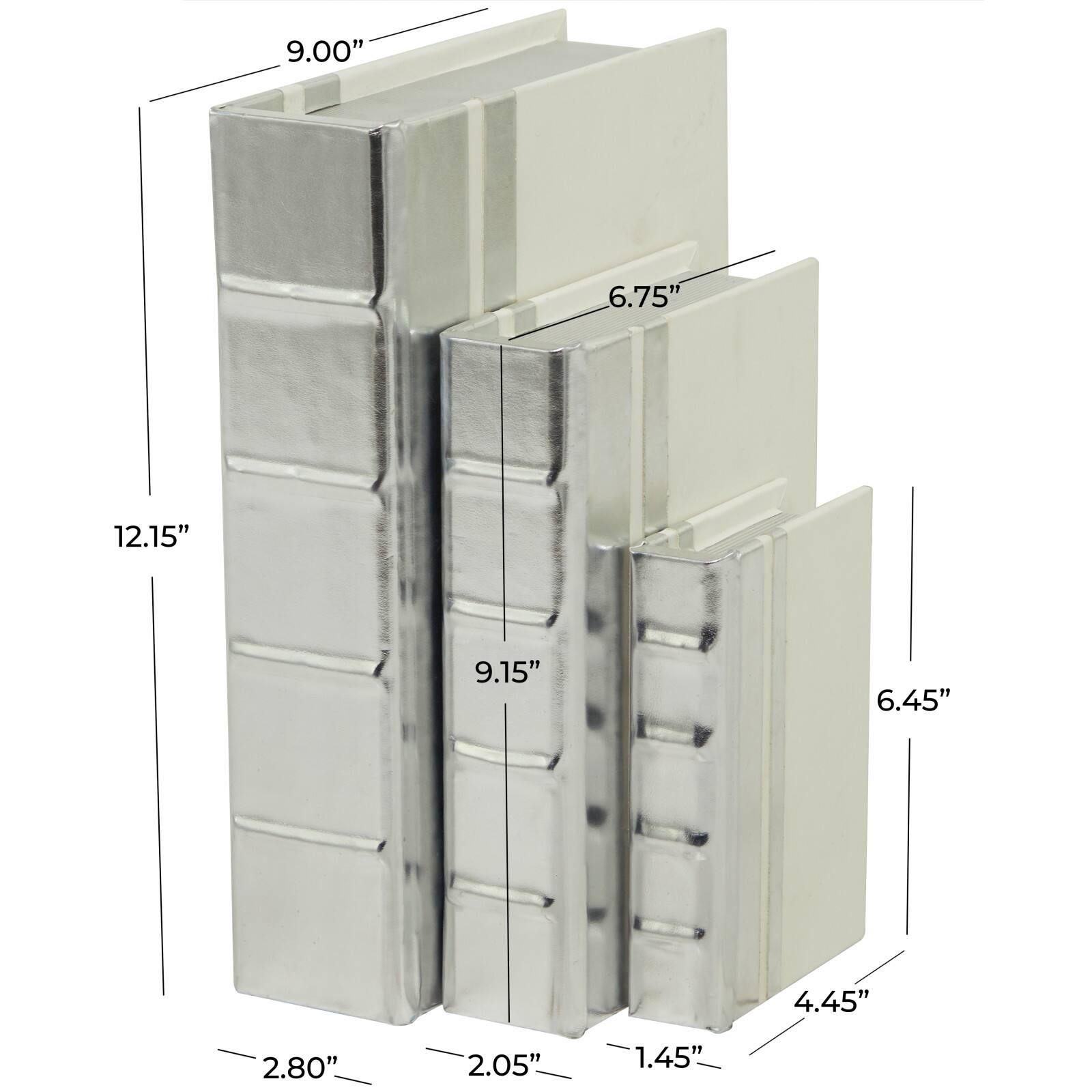 CosmoLiving by Cosmopolitan Silver Faux Leather Faux Book Box with Metallic Finish Set