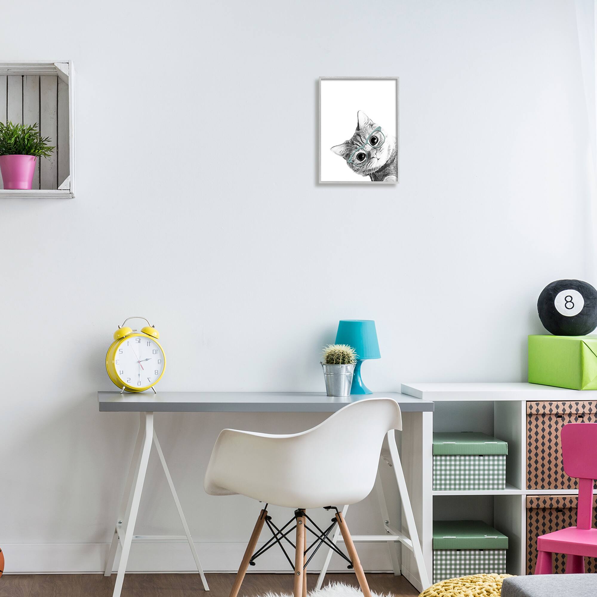 Stupell Industries Baby Kitten Peeking Glasses Portrait Framed Giclee Art