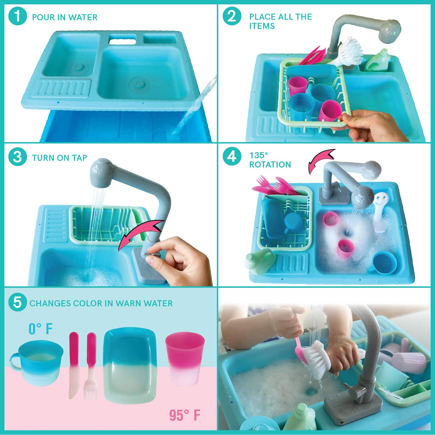 The Bubble Factory SPLASHFUN Wash-up Kitchen Sink Play Set