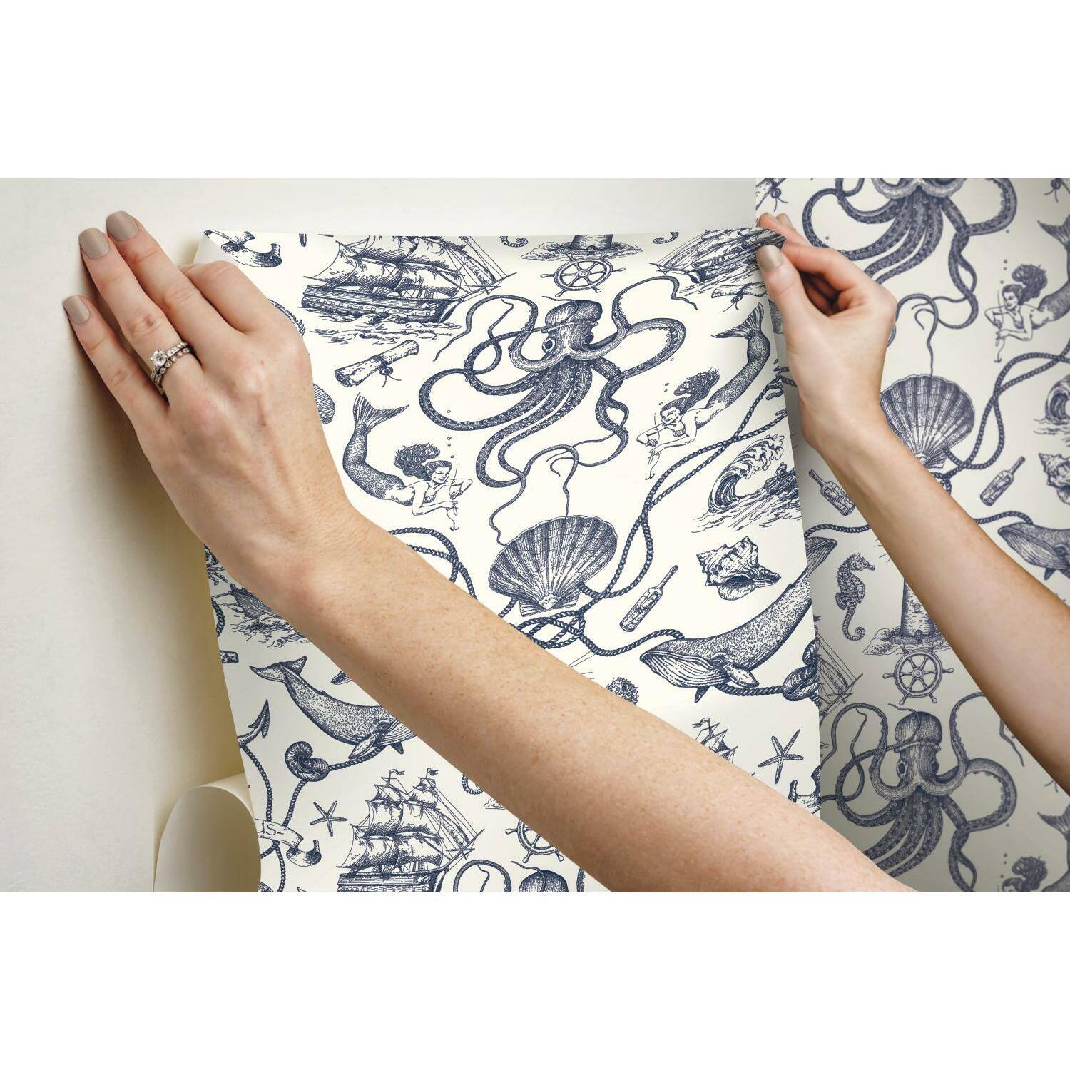 RoomMates Deep Sea Toile Peel & Stick Wallpaper