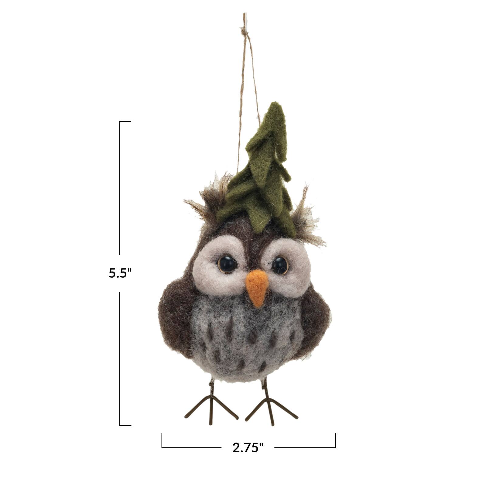 Hello Honey&#xAE; 5.5&#x22; Handmade Wool Felt Owl Ornament with Tree Hat