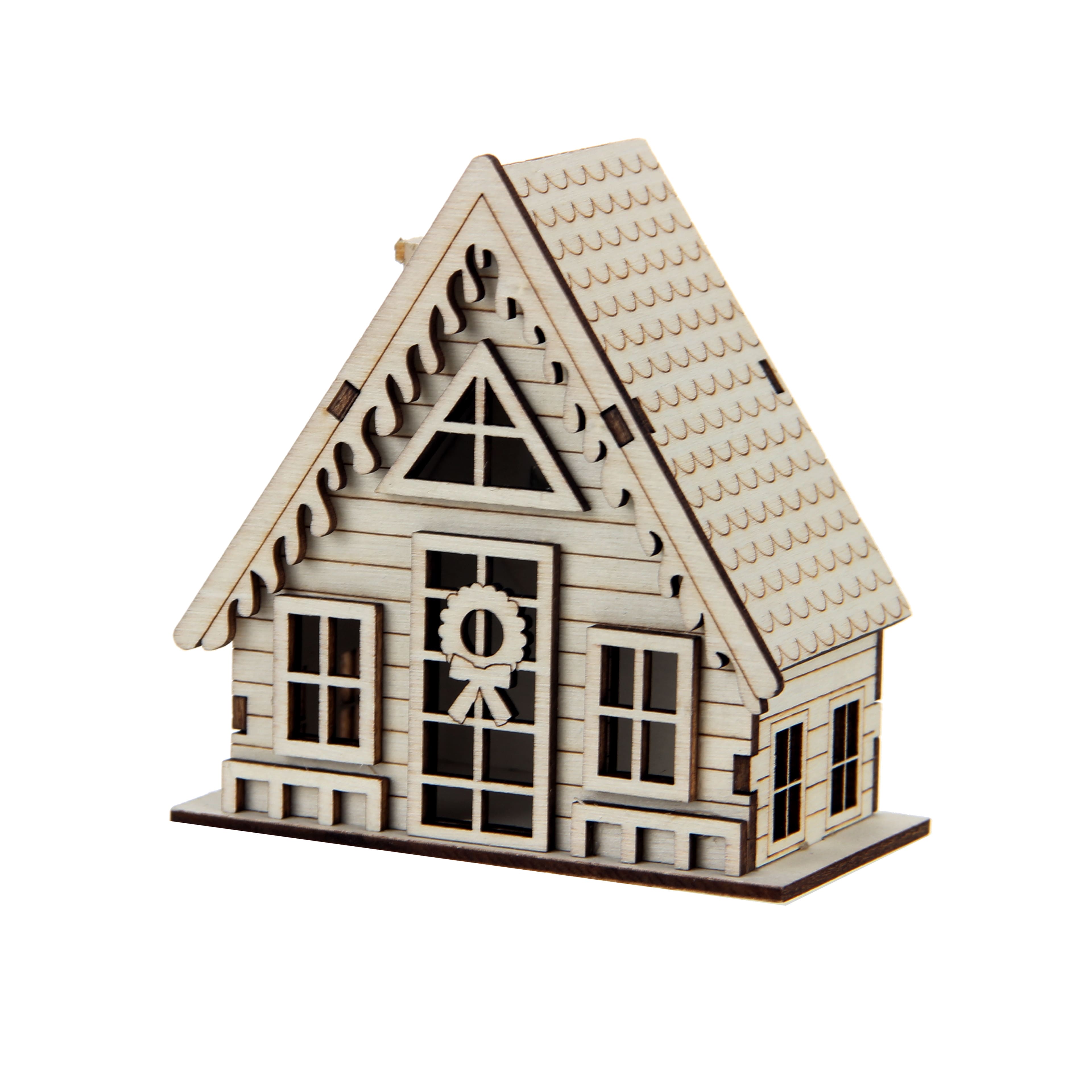 3.75&#x22; Unfinished Village A-Frame House DIY LED Wood D&#xE9;cor by Make Market&#xAE;