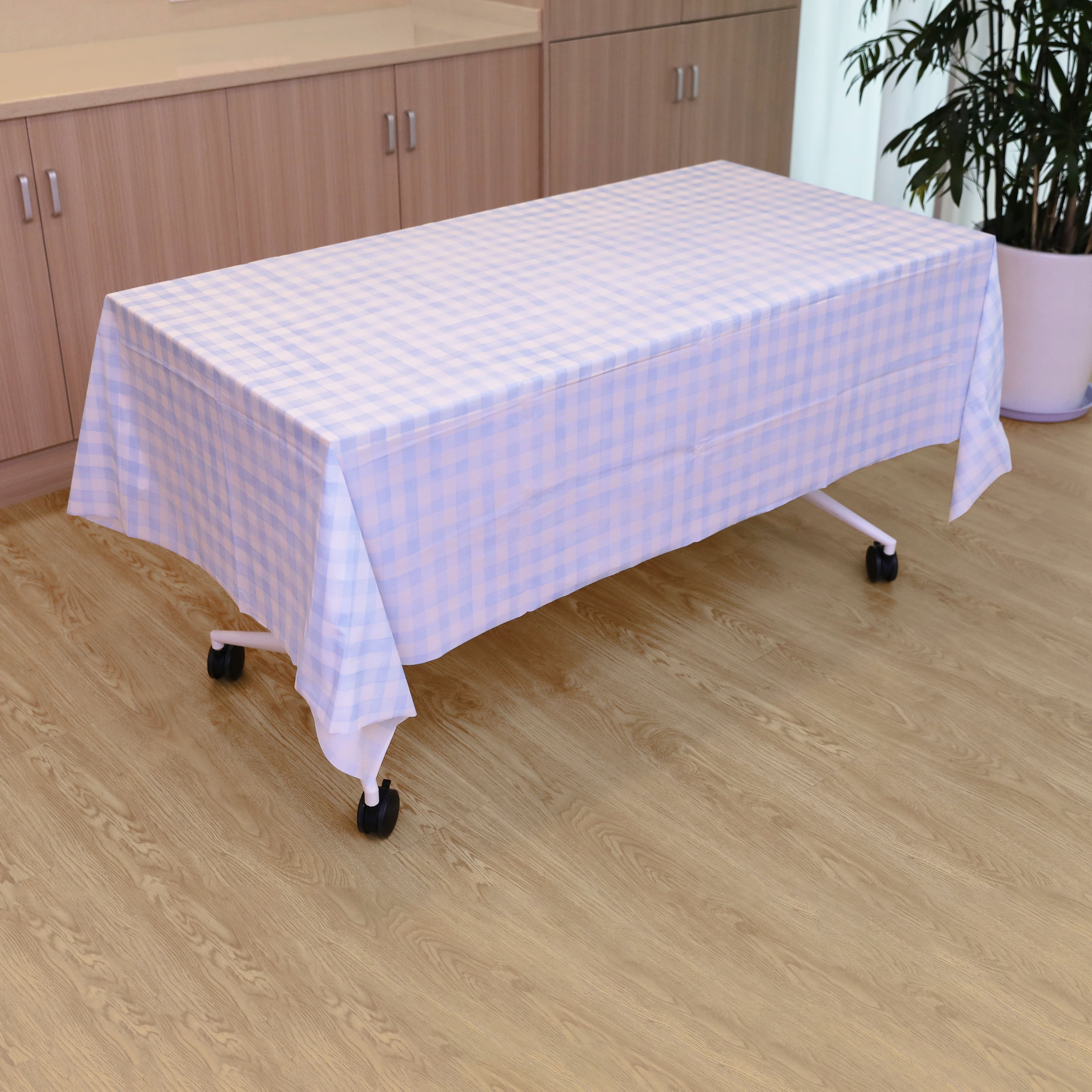 54&#x22; x 108&#x22; Blue Gingham Plastic Table Cover by Celebrate It&#x2122;