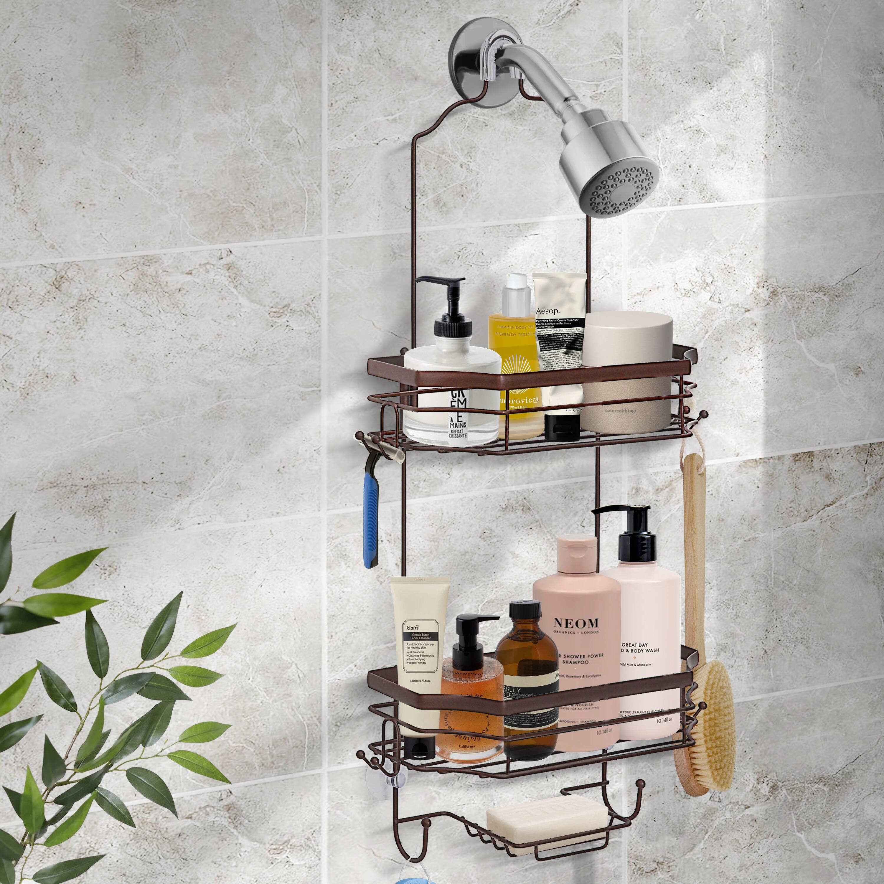 SunnyPoint Brown Modern Shower Caddy with 4 Hooks