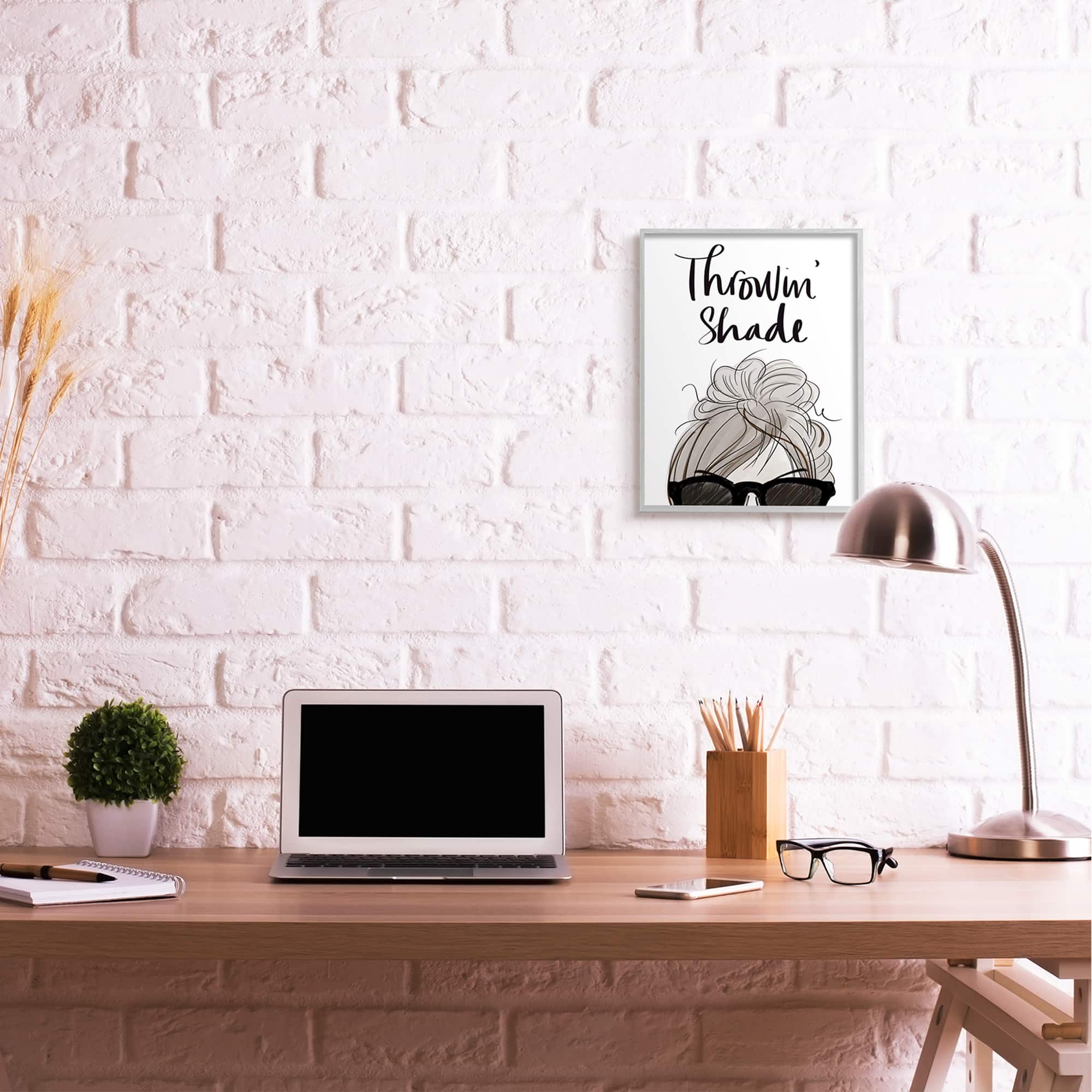 Stupell Industries Throwin&#x27; Shade Phrase Woman in Sunglasses in Gray Frame Wall Art