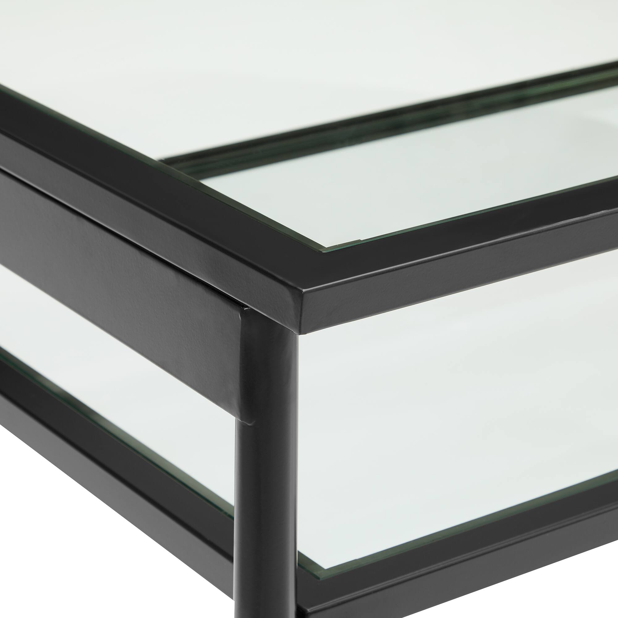 42&#x22; Black Two Tier Glass and Metal Coffee Table