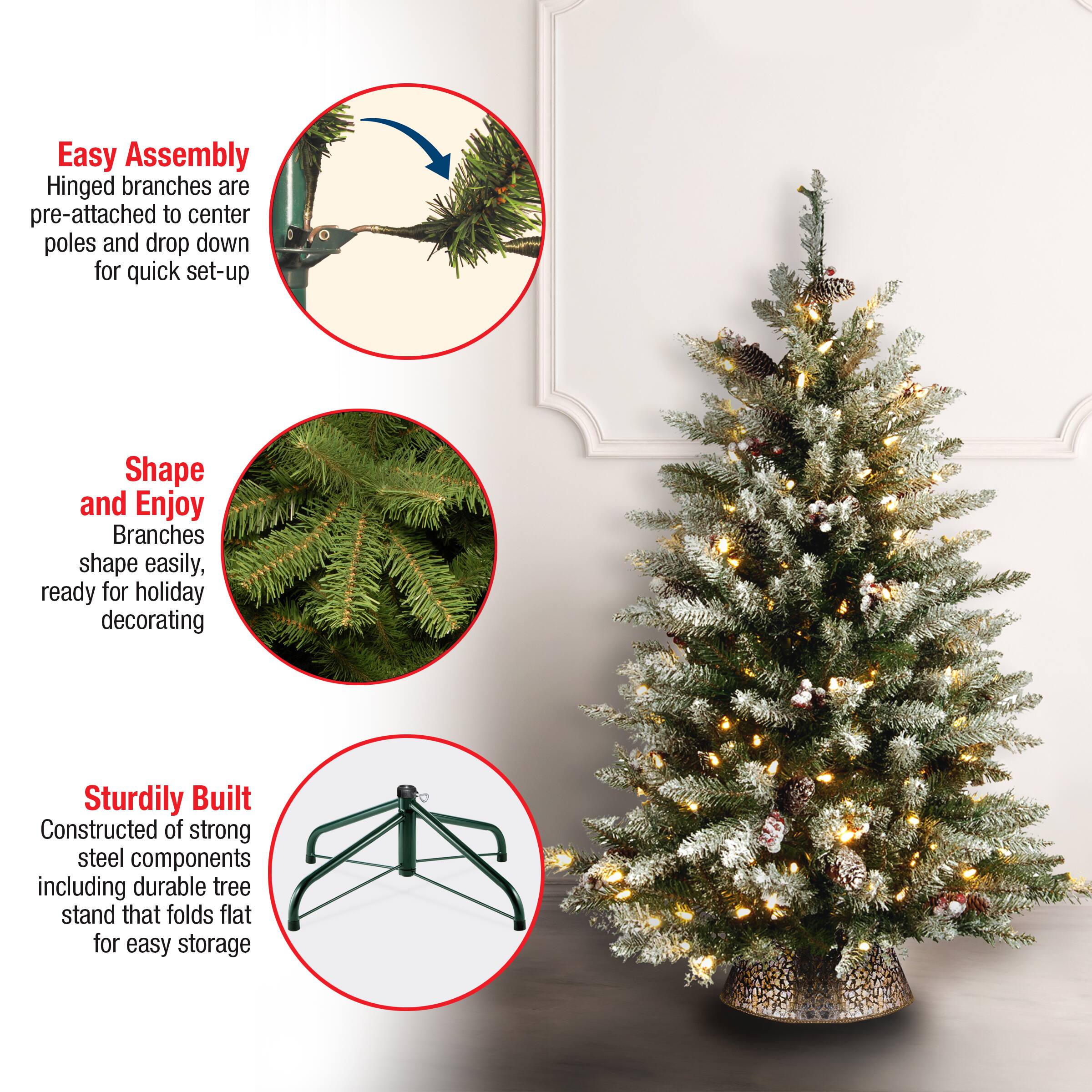 4.5 ft. Pre-Lit Flocked Dunhill® Fir Full Artificial Christmas Tree, Clear Lights