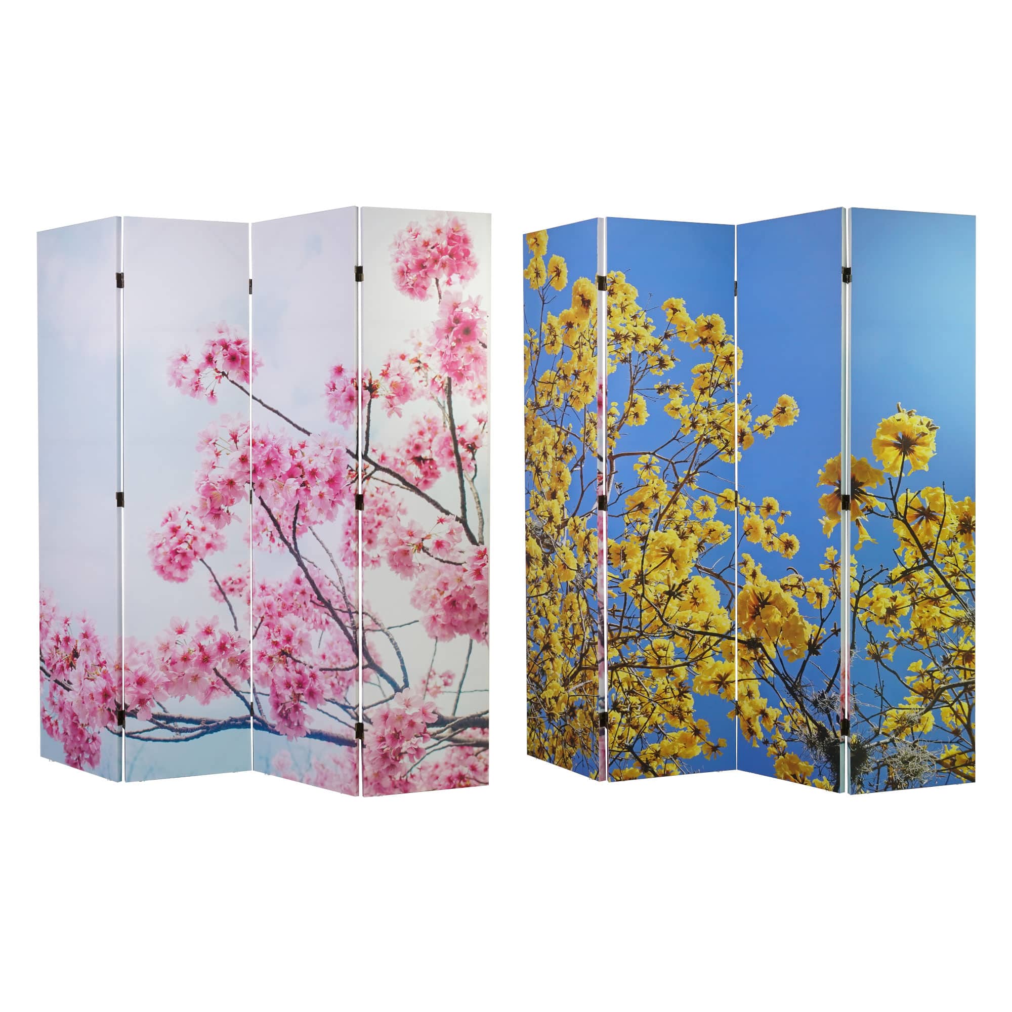 American Art Decor&#x2122; 6ft. Double-Sided 4-Panel Cherry Blossom, Golden Flowers Canvas Room Divider