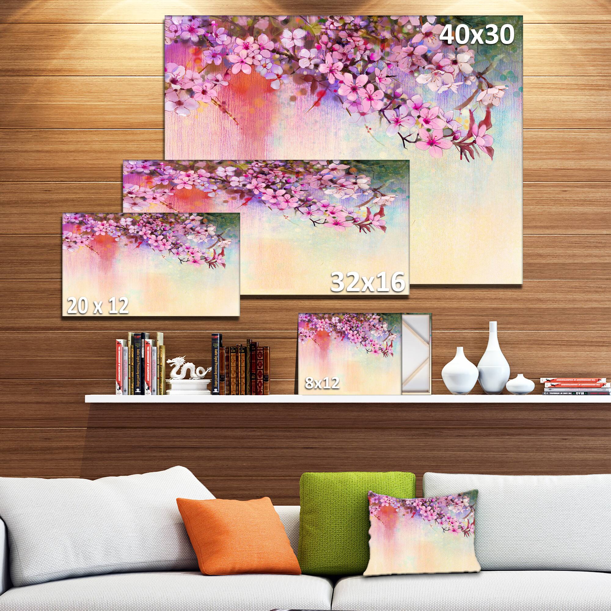 Designart - Watercolor Painting Cherry Blossoms - Floral Canvas Art Print