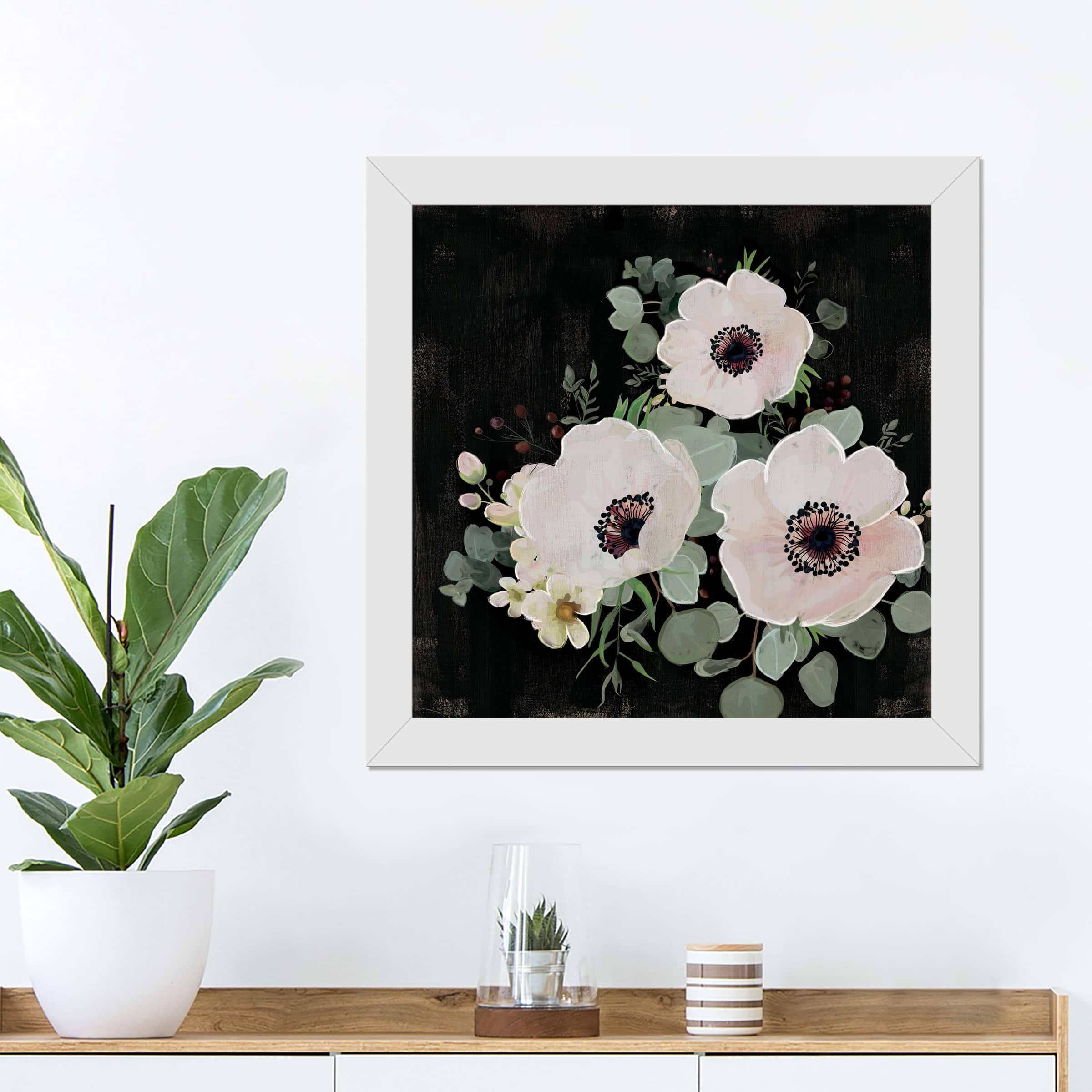 Moody Flowers Wall Print in White Frame