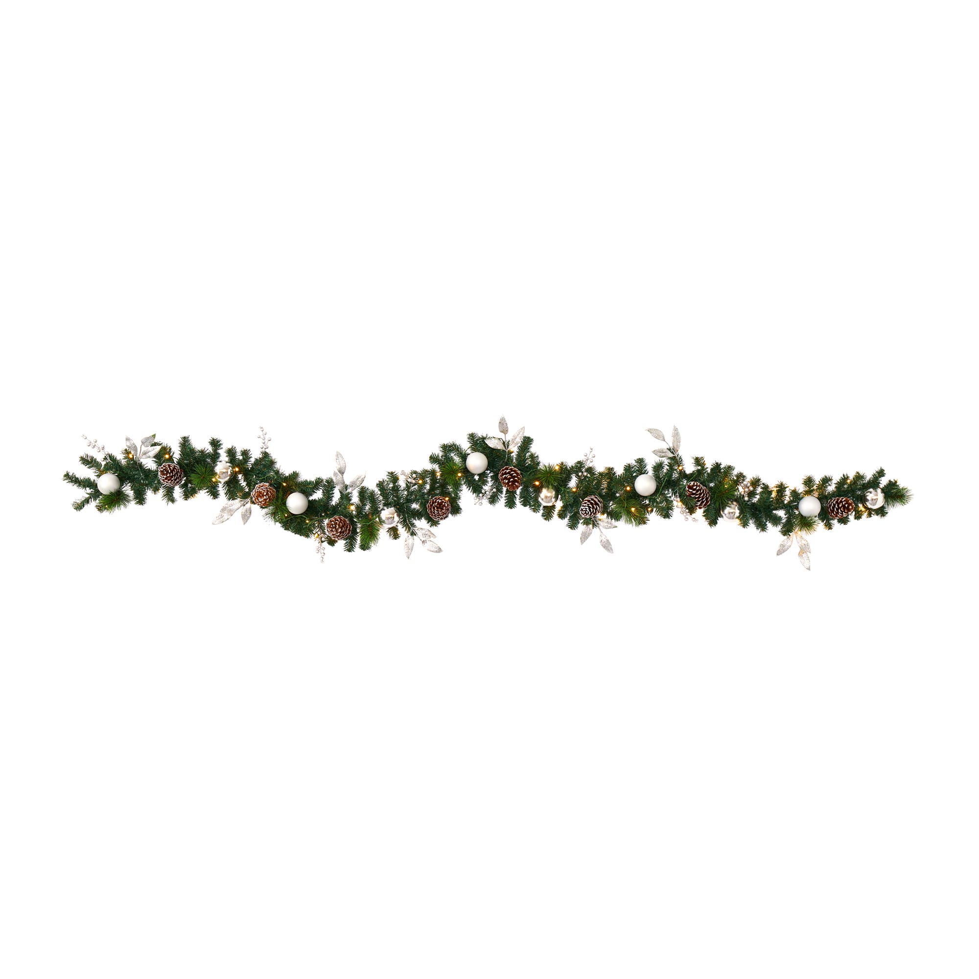 9ft. Pre-Lit Clear LED Ornament & Pinecone Artificial Christmas Garland