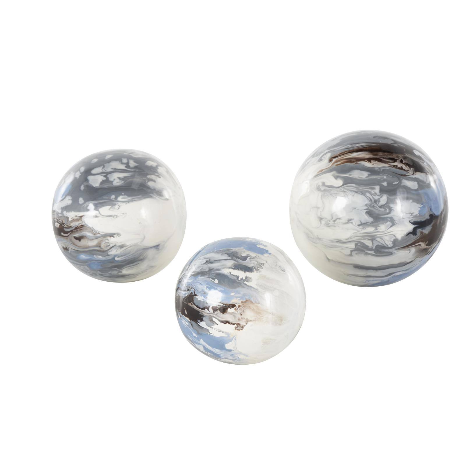 Blue, Brown &#x26; Cream Metal Abstract Swirl Orbs &#x26; Vase Filler Set