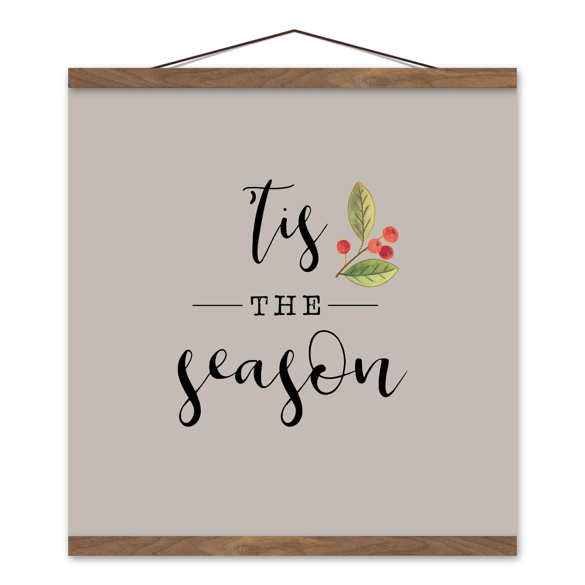 Cream Tis the Season Hanging Canvas in Teak Frame