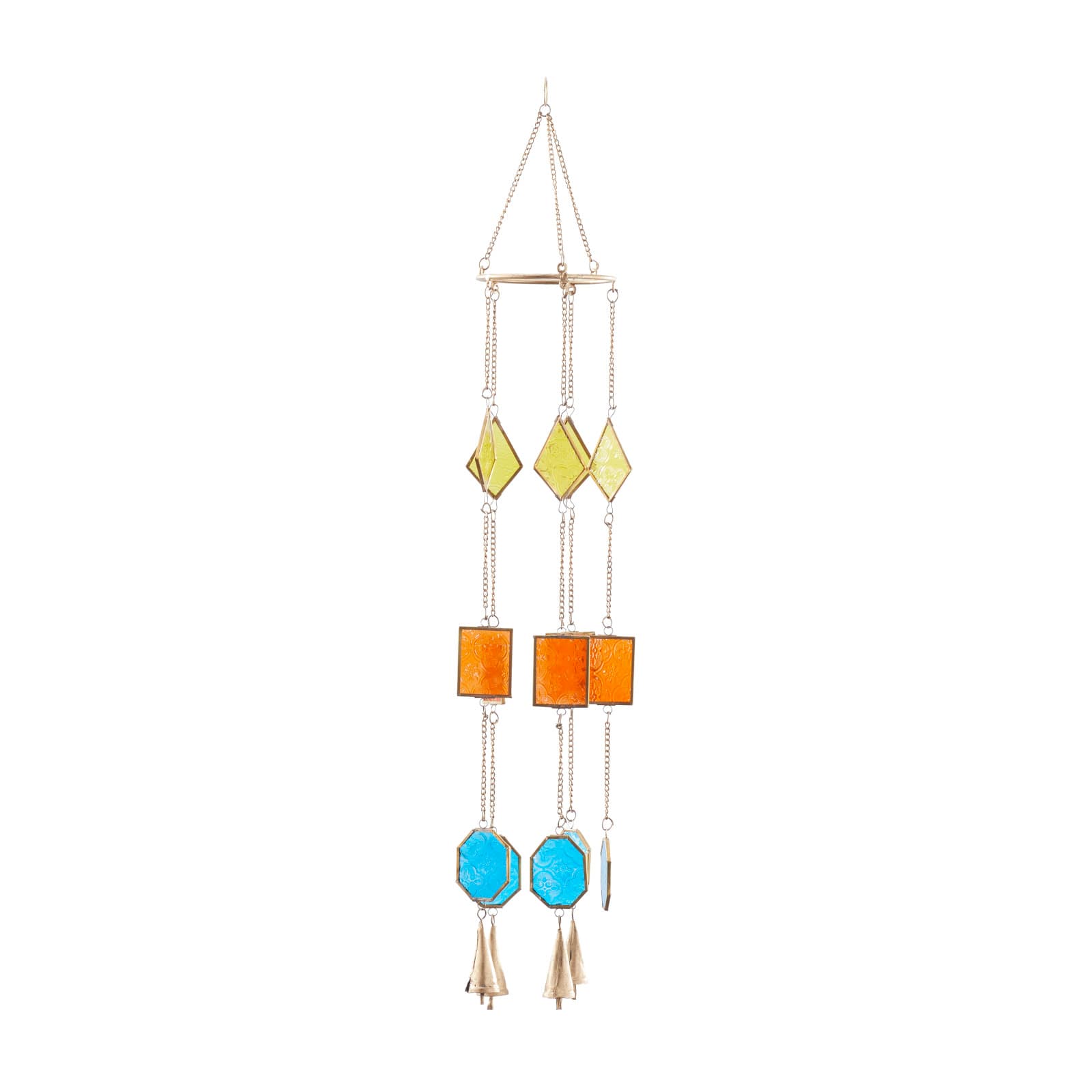 Multi Colored Contemporary Geometric Windchime, 7" x 2" x 35"