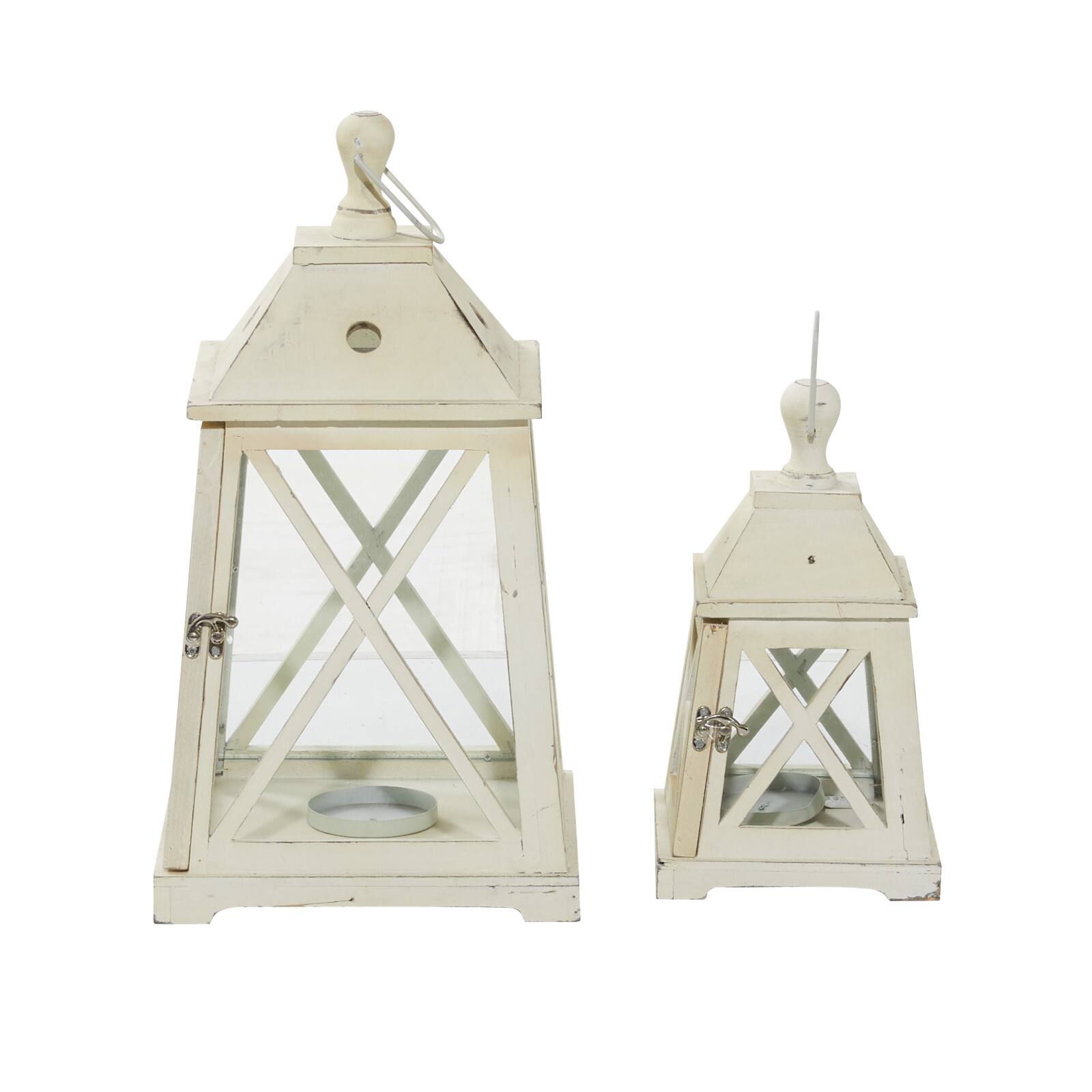 Set of 2&#x22; White Wood Coastal Lantern, 19&#x22;, 12&#x22;