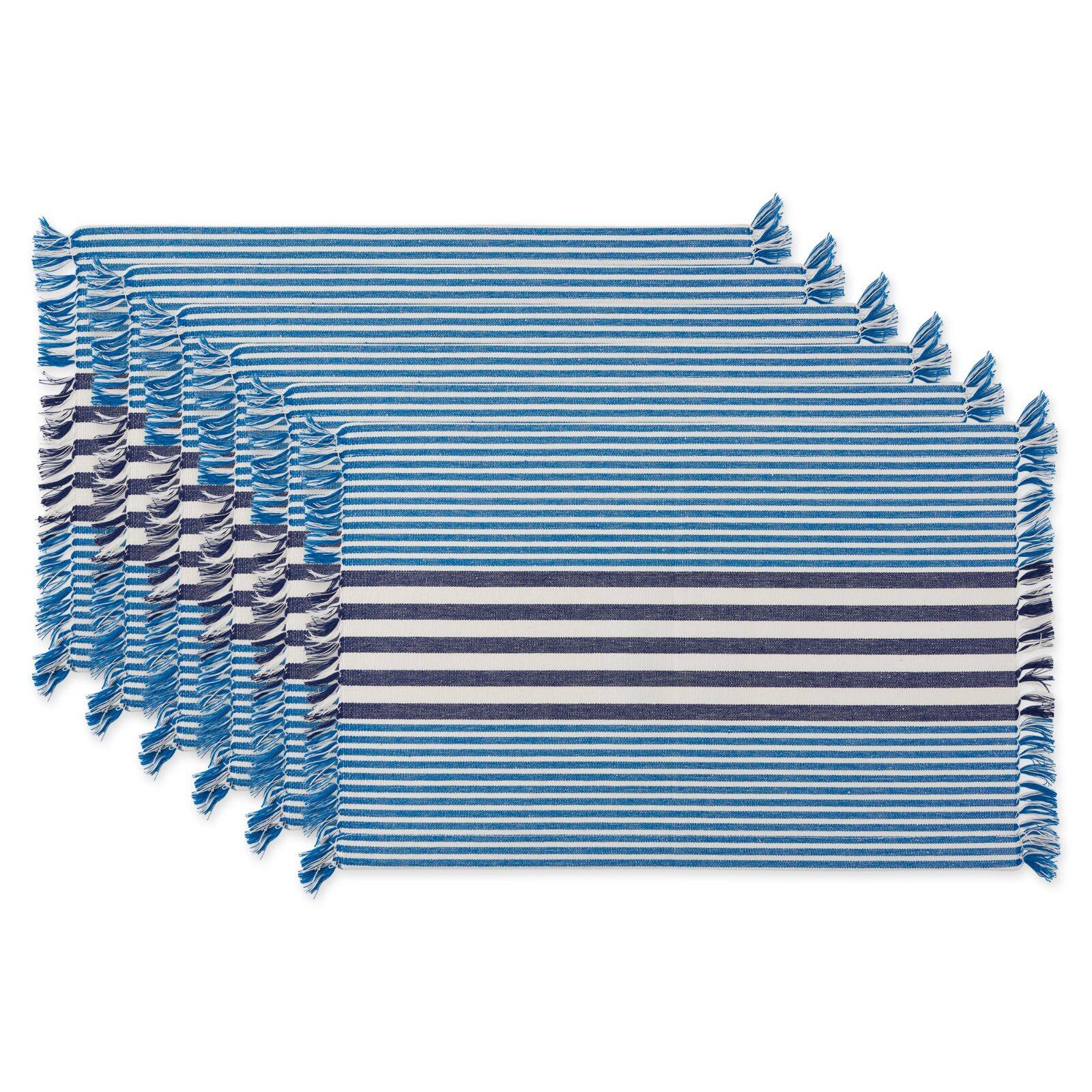 DII® Deep Blue Stripes With Fringe Placemats, 6ct.