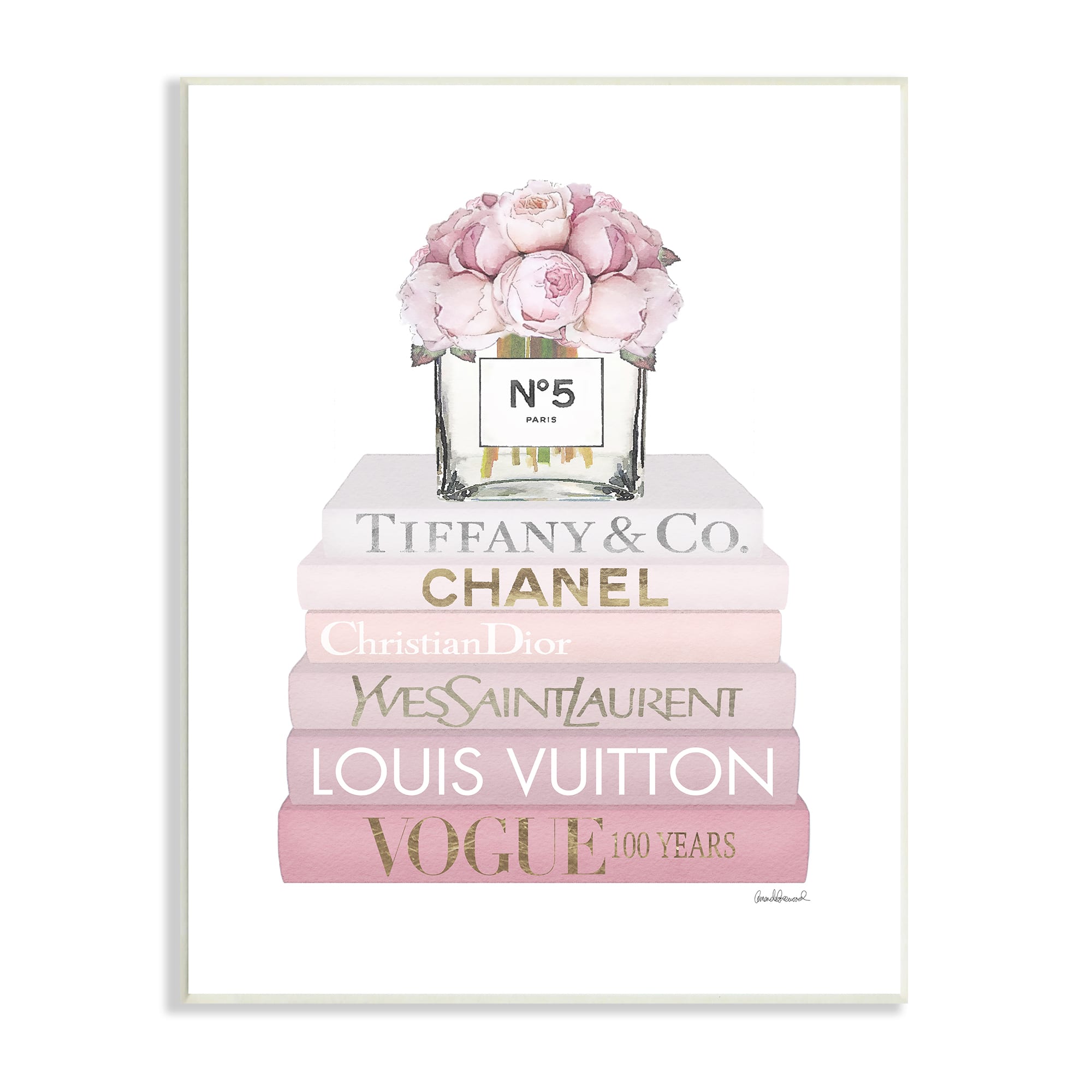 Stupell Industries Pink Rose Bouquet Fashion Style Bookstack Wall Plaque