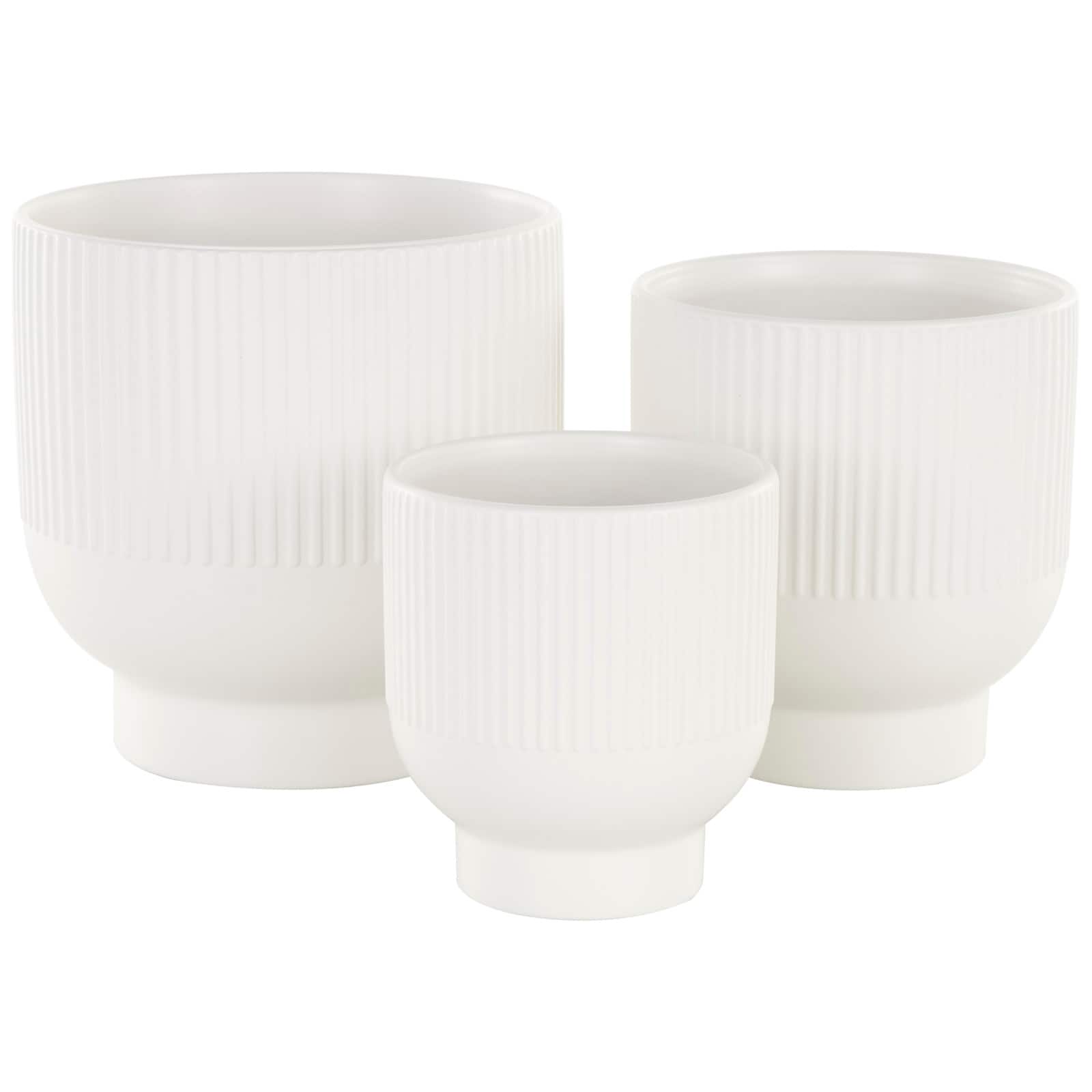 Cream Ceramic Planter with Tapered Base Set