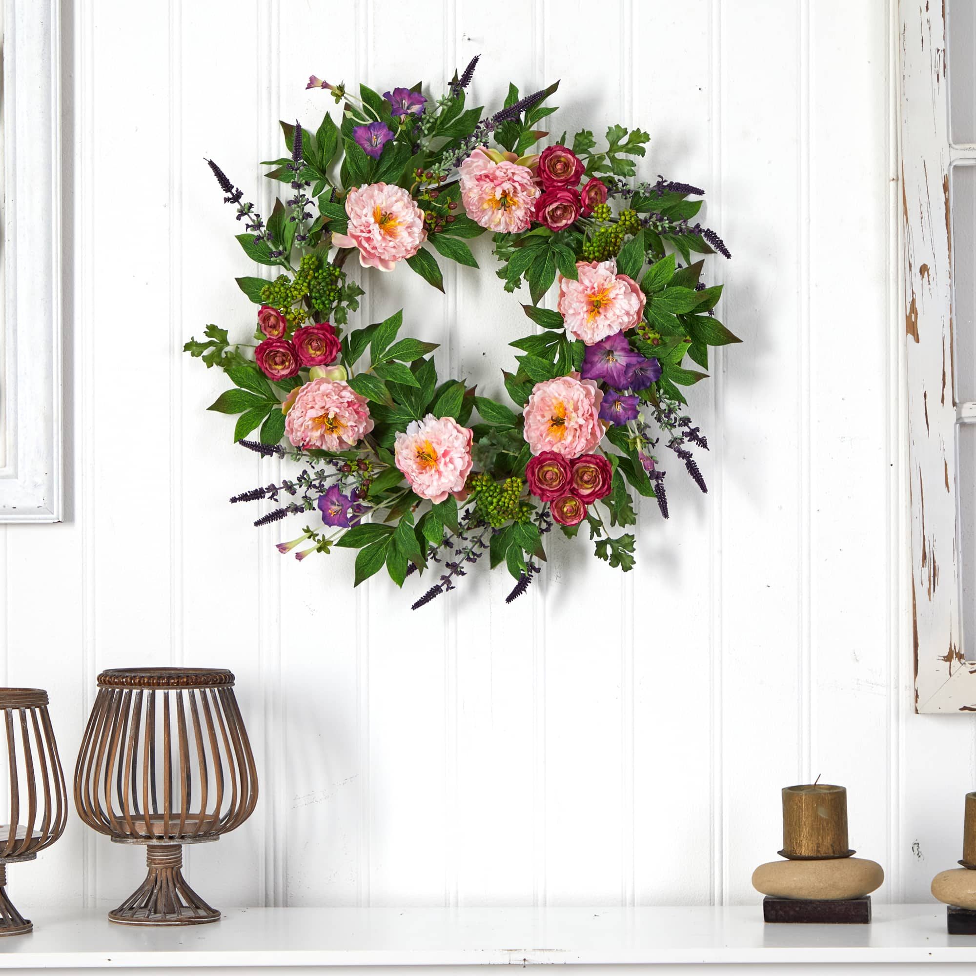 22&#x22; Multicolor Peony Wreath