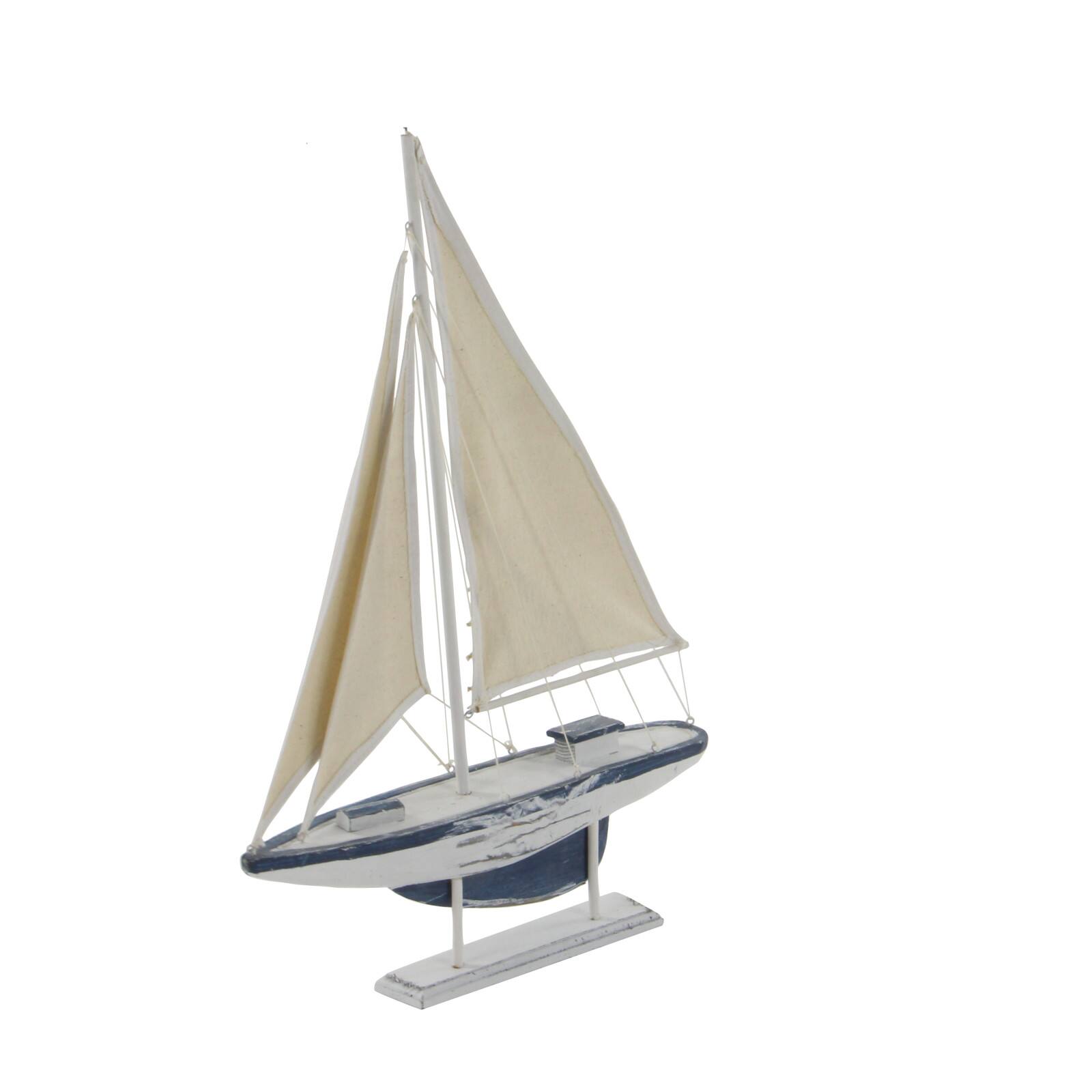 White Wood Coastal Sail Boat Sculpture Set