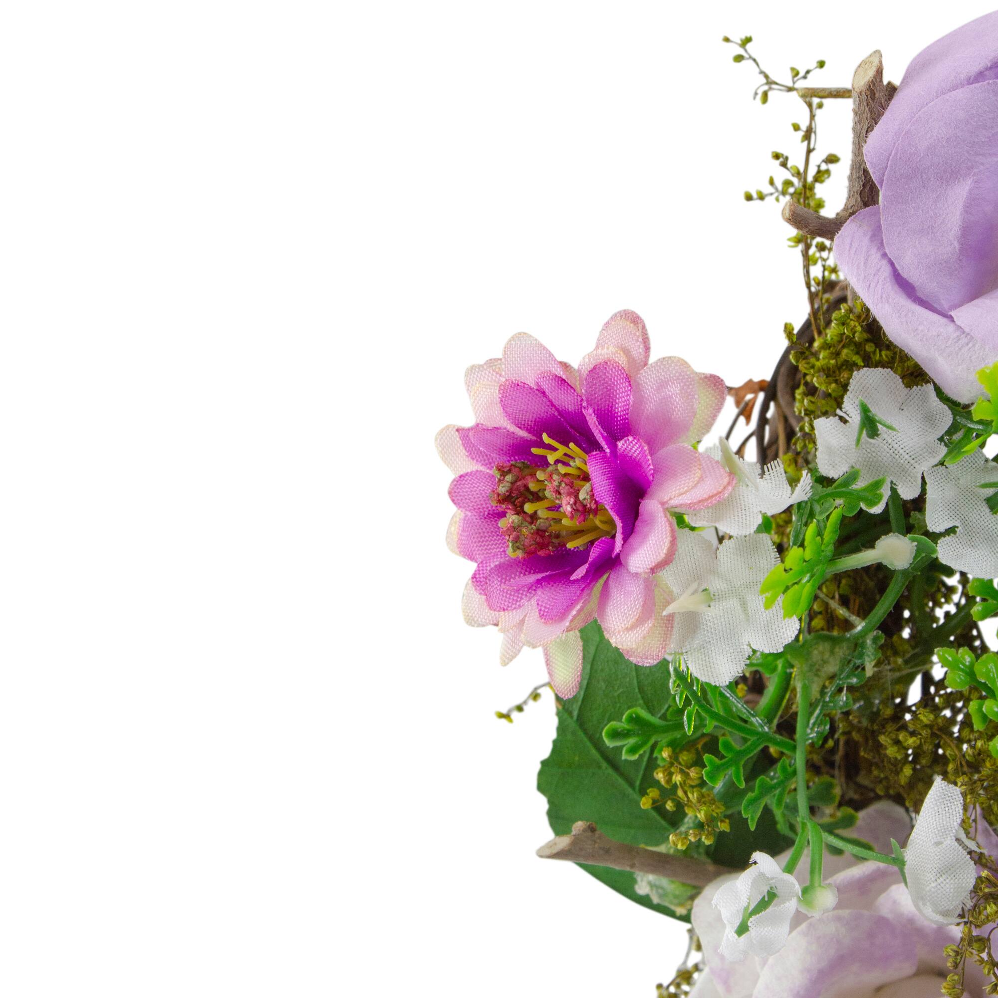 8&#x22; Pink &#x26; Purple Rose &#x26; Foliage Spring Wreath