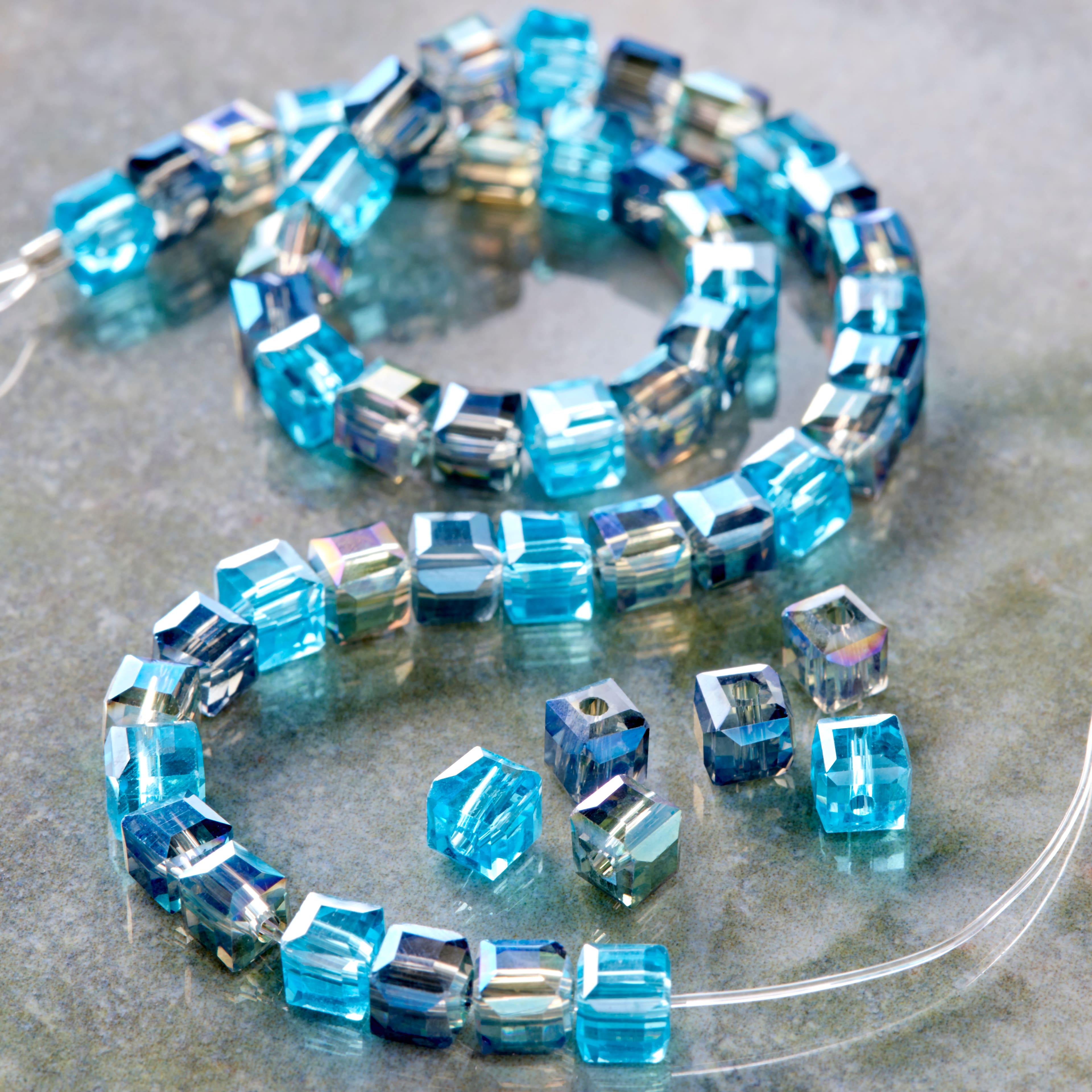 Aqua Mixed Glass Cube Beads, 4mm by Bead Landing&#x2122;