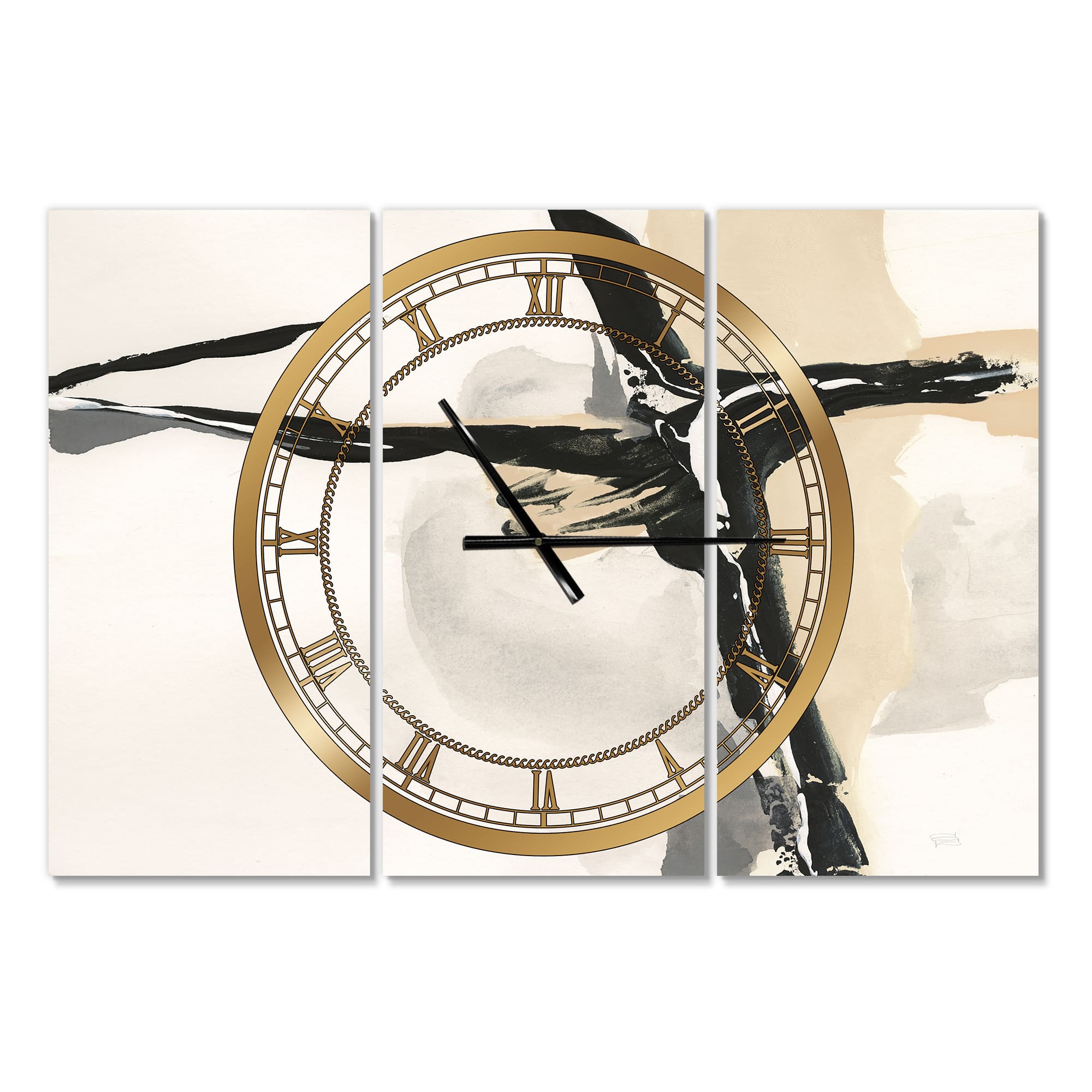 Designart Creamy Tan Form 3 Panel Modern Wall Clock