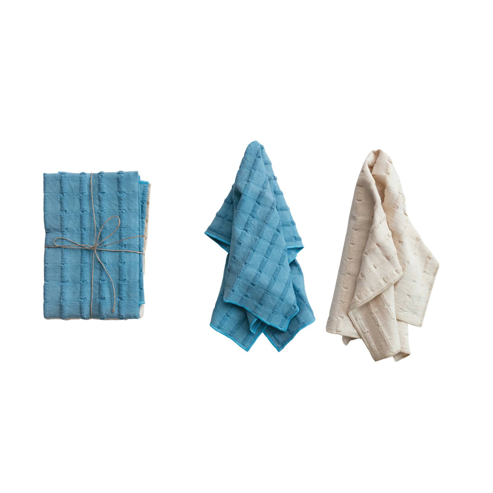 Hello Honey&#xAE; Natural &#x26; Blue Cotton Dobby Tea Towels Set