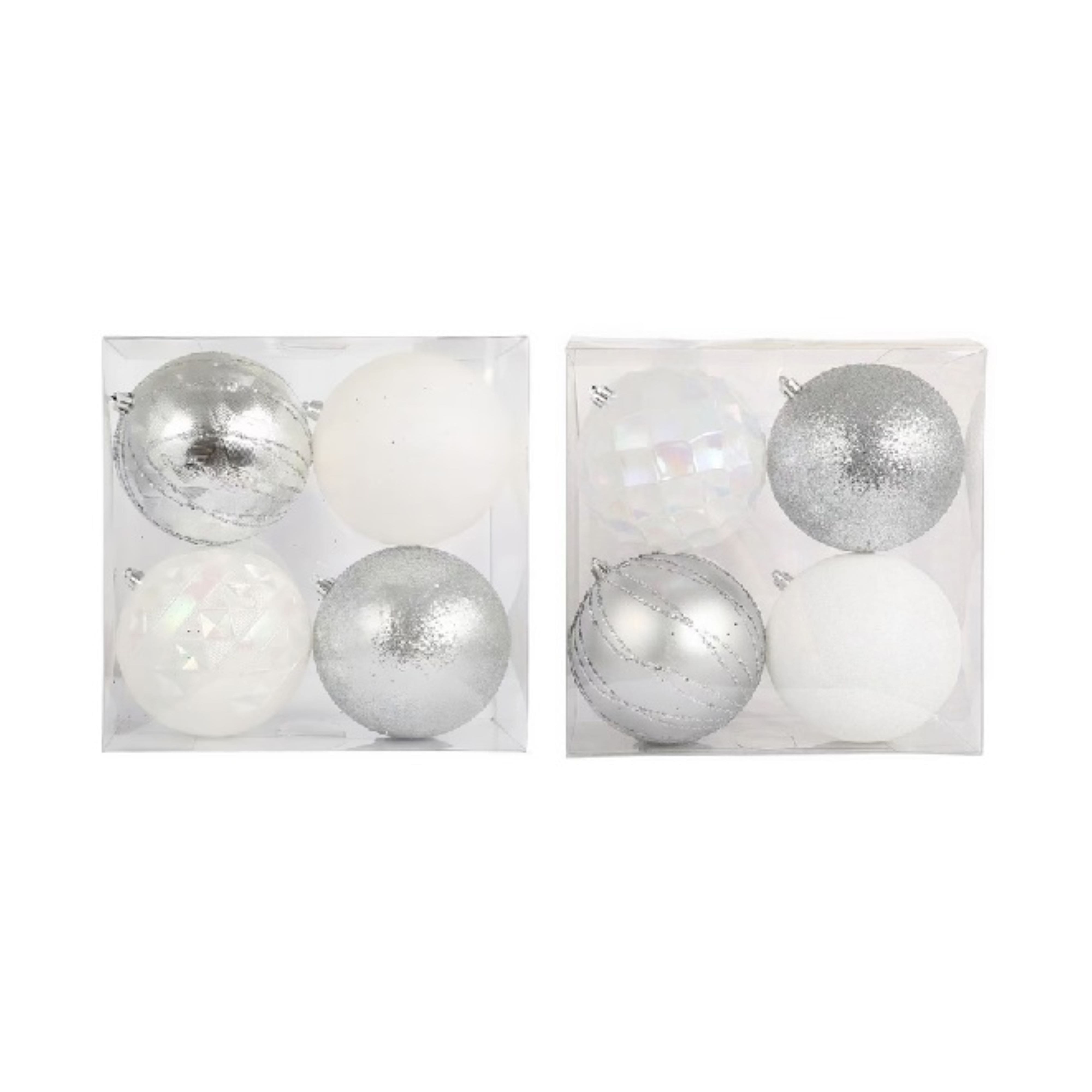 Assorted 4 Pack 4.7&#x22; Silver &#x26; White Shatterproof Ball Ornaments, 1pc. by Ashland&#xAE;