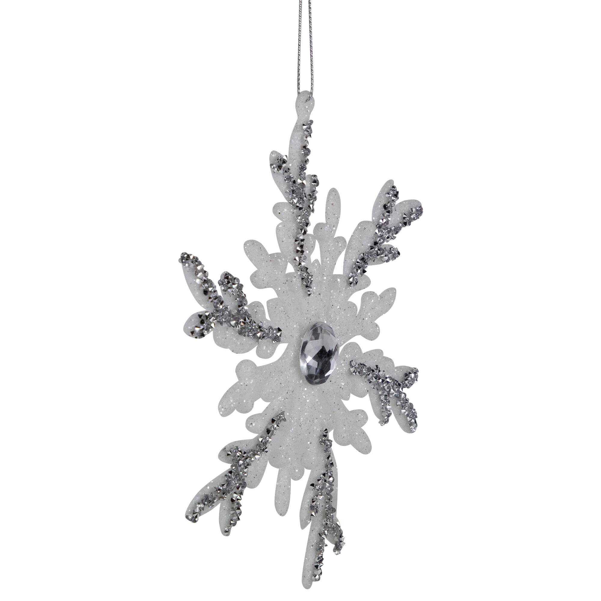 Glitter Snowflakes Christmas Ornaments - 6&#x22; - White and Silver - 4ct