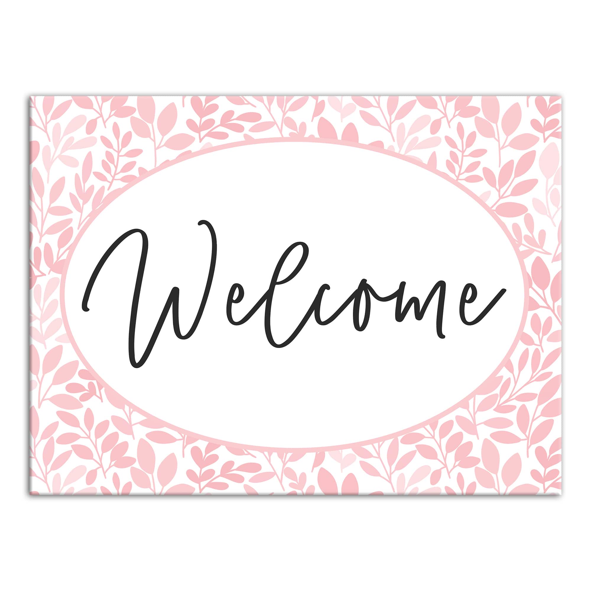 Welcome Pink Leaves Canvas Wall Art
