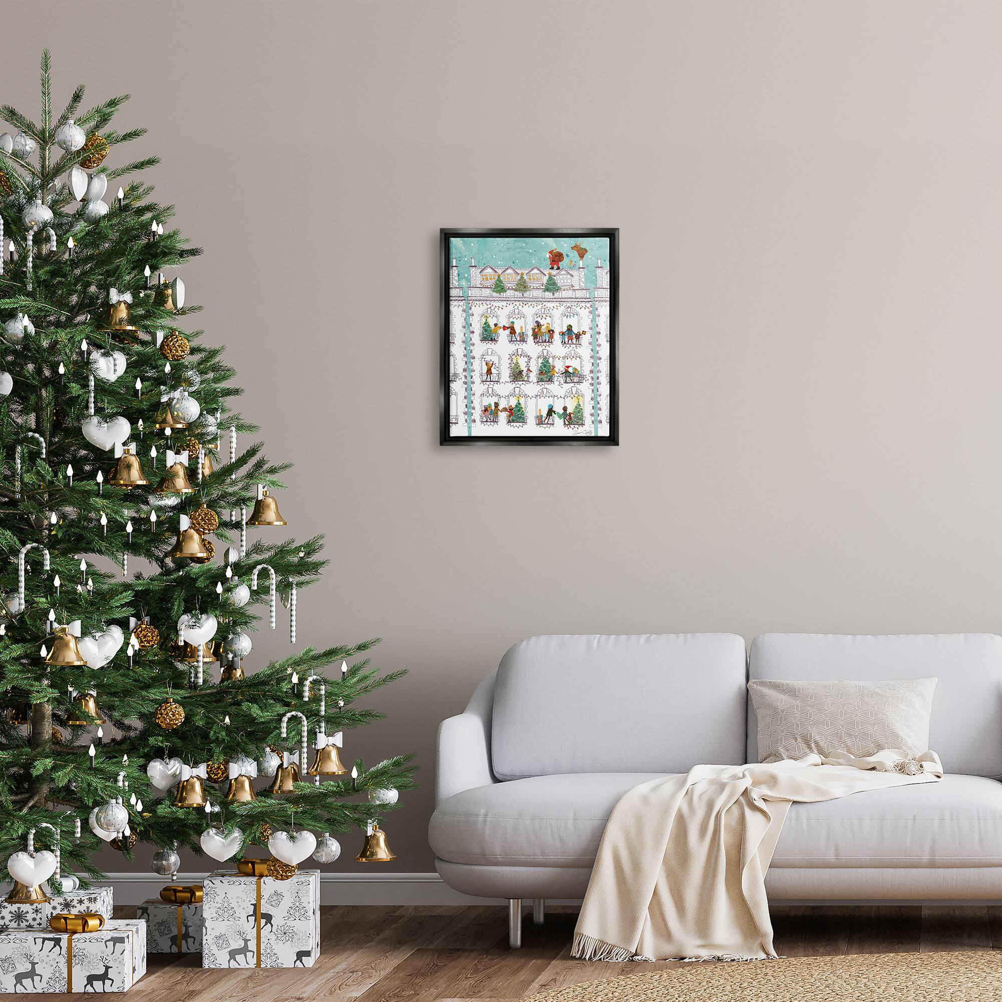 Stupell Industries Santa Claus Gifts City Rooftop Framed Floater Canvas Wall Art