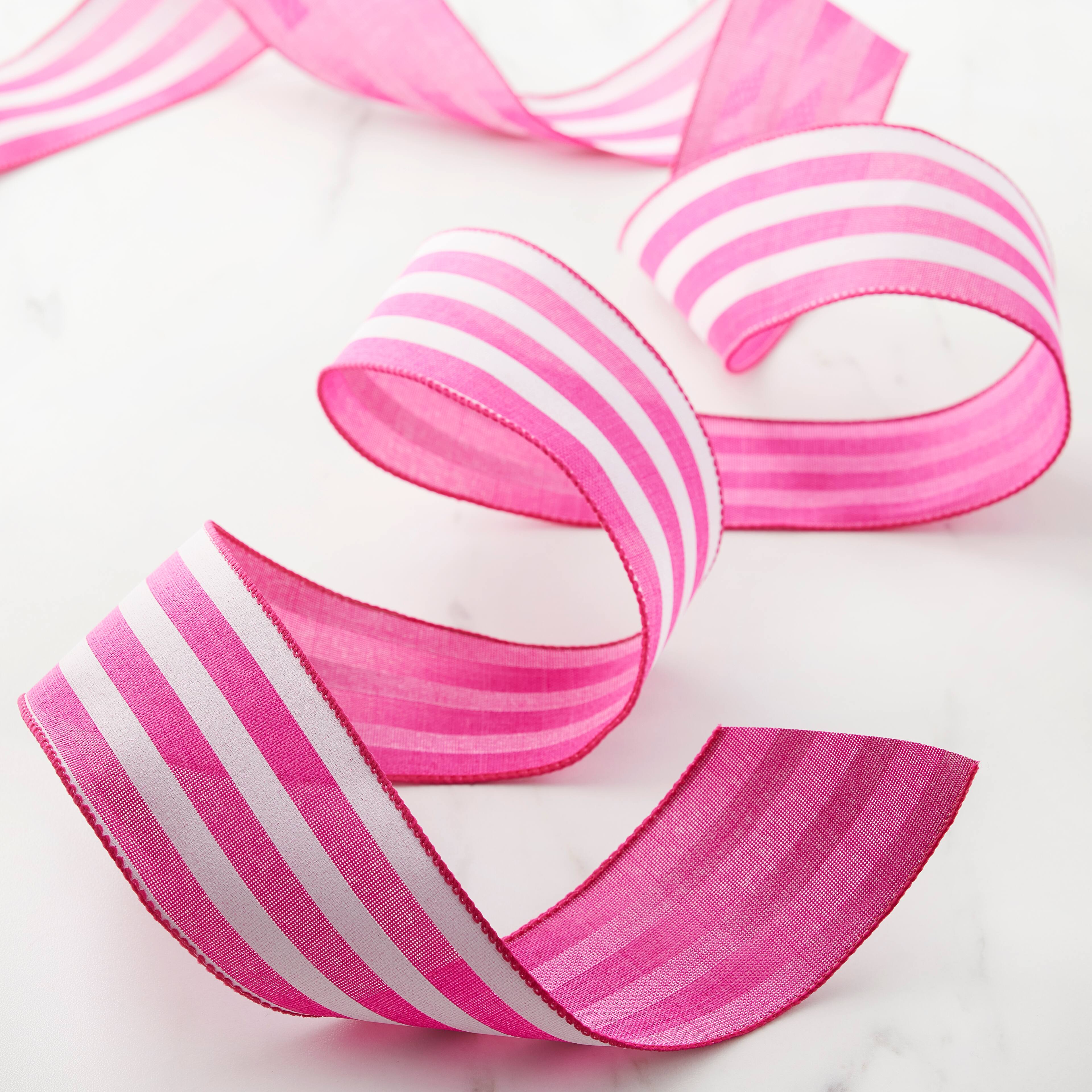 12 Pack: 2.5&#x22; x 25ft. Faux Linen Wired Thick Striped Ribbon by Celebrate It&#x2122; D&#xE9;cor