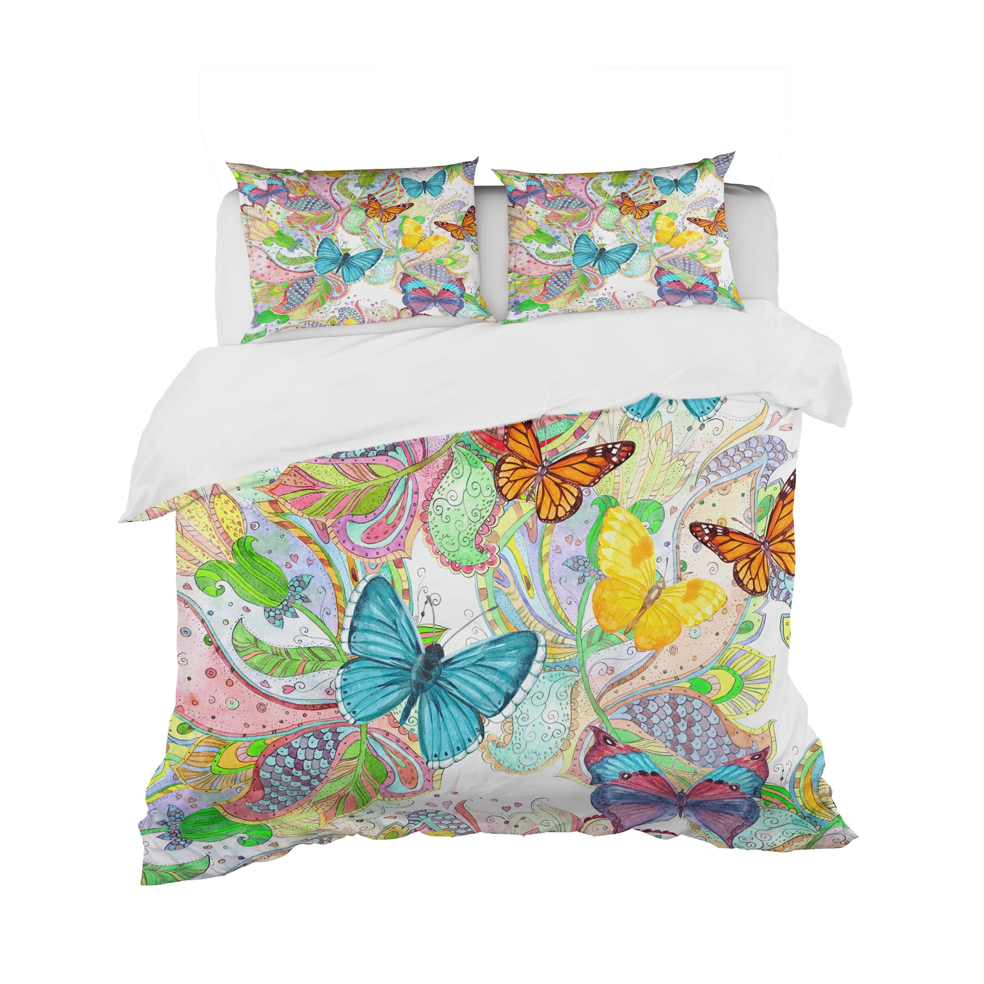 Designart &#x27;Bohemian Colorfull Butterflies with Magic Flora&#x27; Floral Bedding Set - Duvet Cover &#x26; Shams