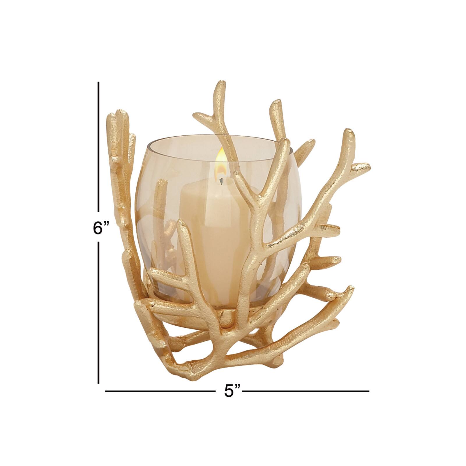 Gold Aluminum Coastal Candle Holder, 6" x 5" x 5"