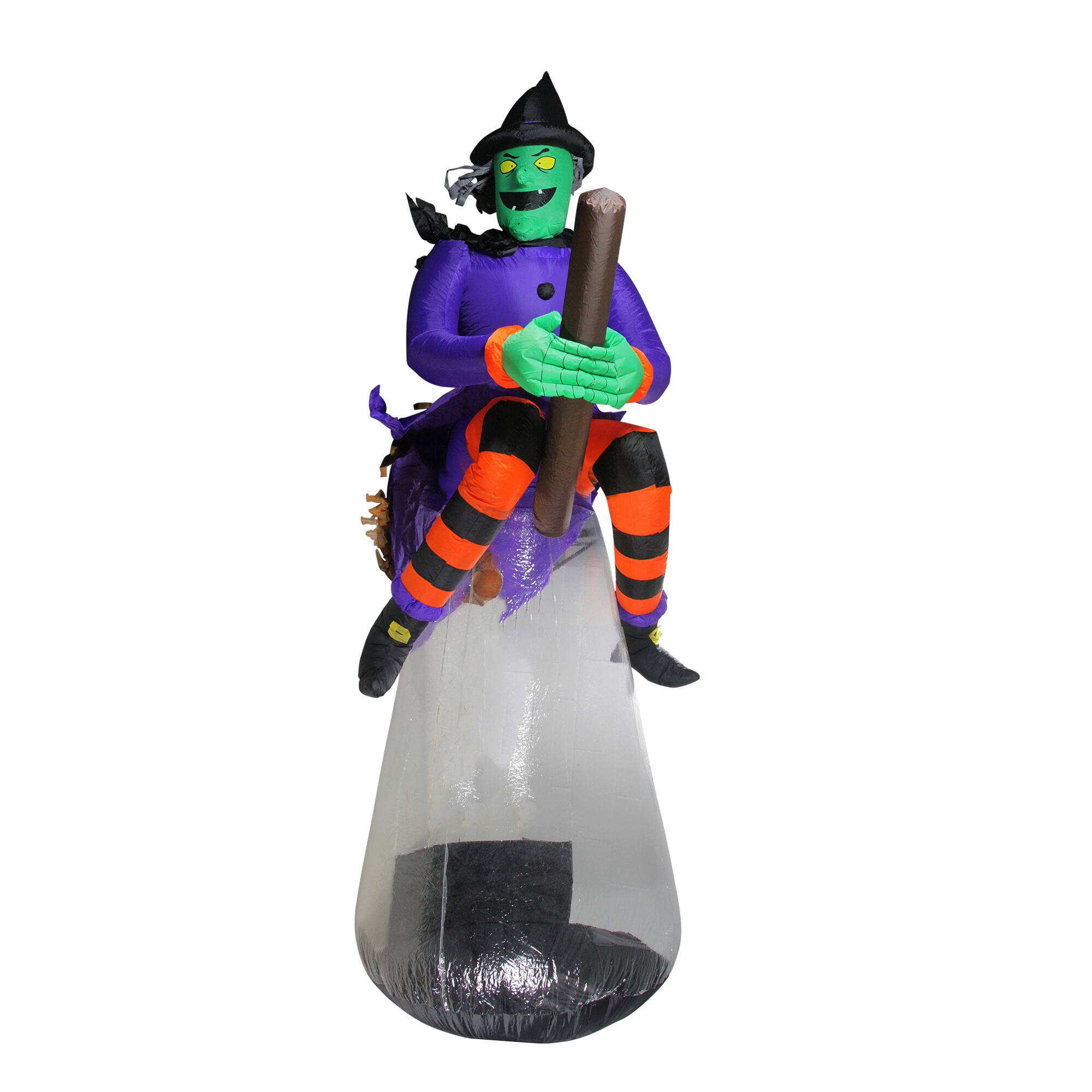 11ft. LED Lighted &#x26; Animated Inflatable Flying Witch Outdoor Halloween D&#xE9;cor
