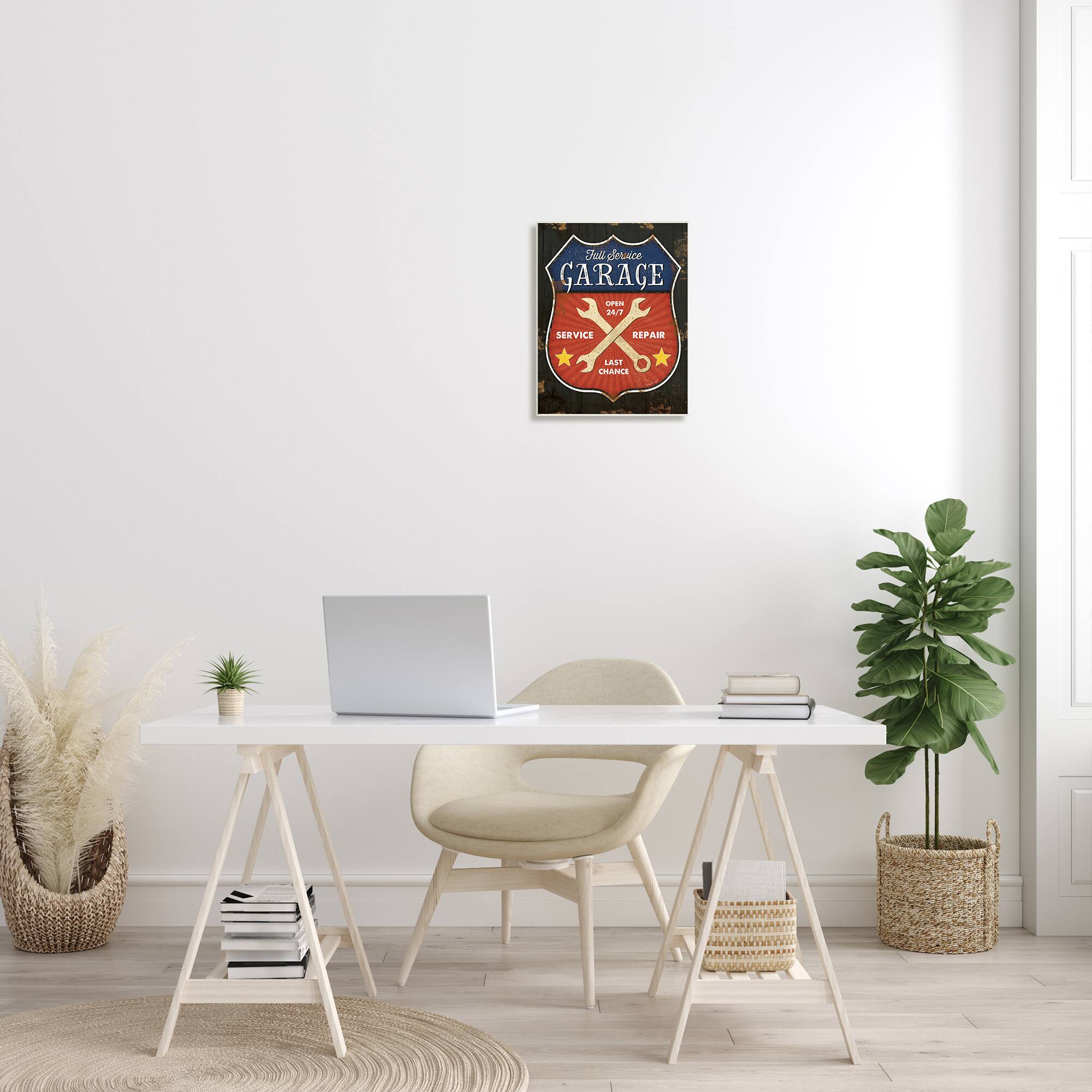 Stupell Industries Full Service Garage Sign Rustic Americana Highway Symbol Wall Plaque