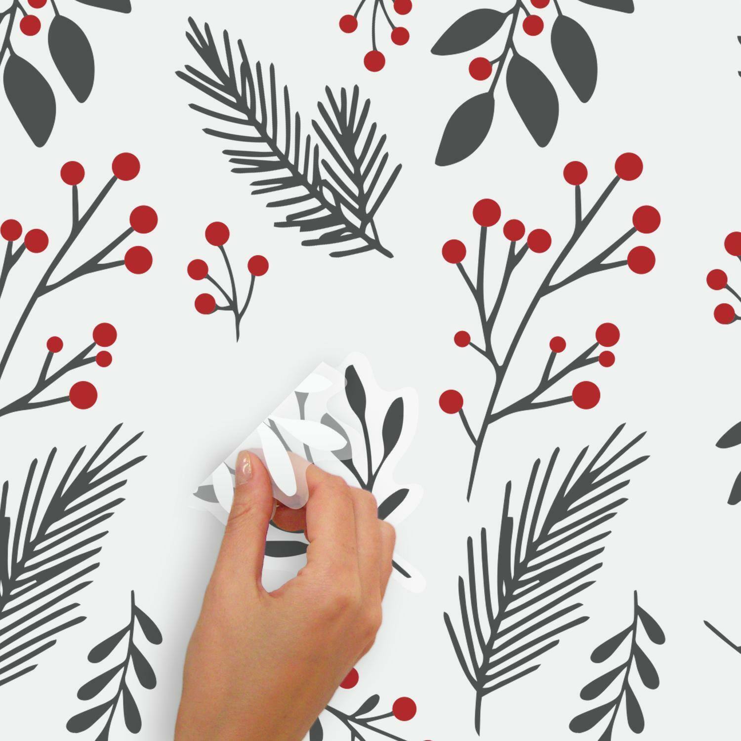 Holly Berries & Twigs Peel And Stick Wall Decals